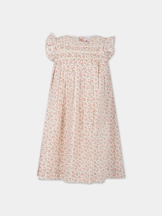 Vestito beige per bambina con fantasia floreale,Bonpoint,S04GDRW00024 560A