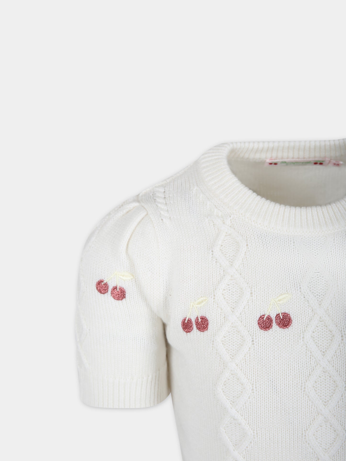 Maglione bianco per bambina con ciliegie,Bonpoint,S04GJUK00005 102