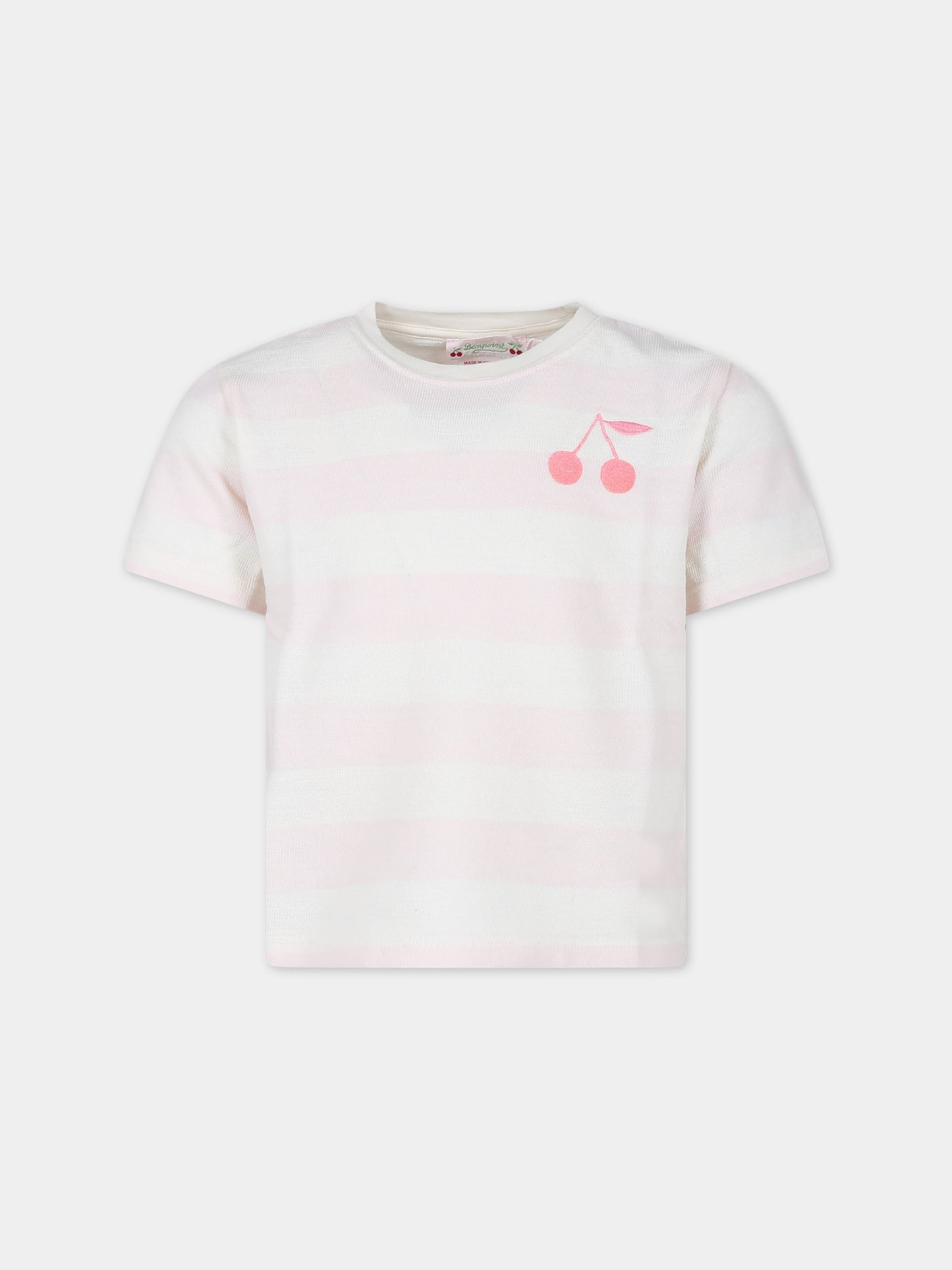 T-shirt avorio per bambina con iconiche ciliegie,Bonpoint,S04GTSK00001 225A