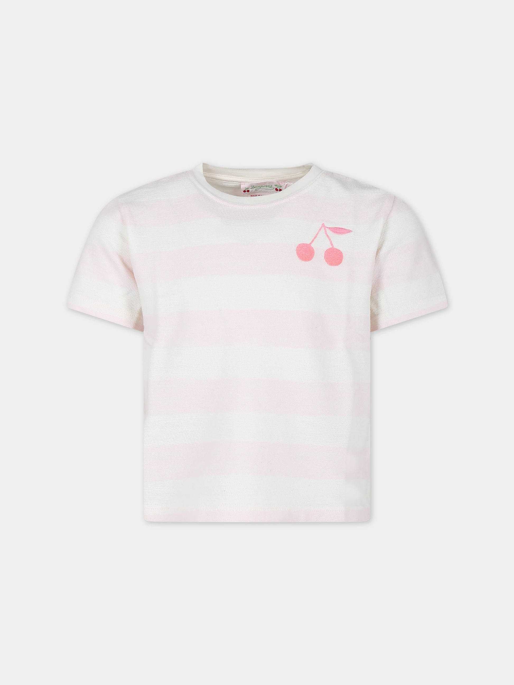 T-shirt avorio per bambina con iconiche ciliegie,Bonpoint,S04GTSK00001 225A