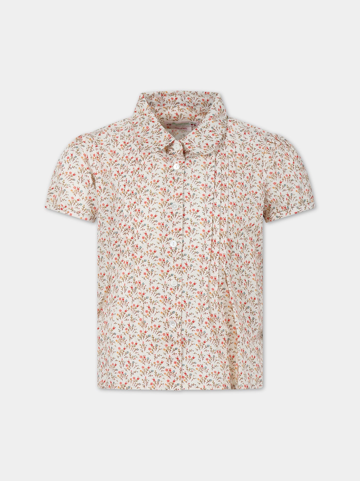 Camicia beige per bambina con stampa floreale,Bonpoint,S04GSHW00004 560A
