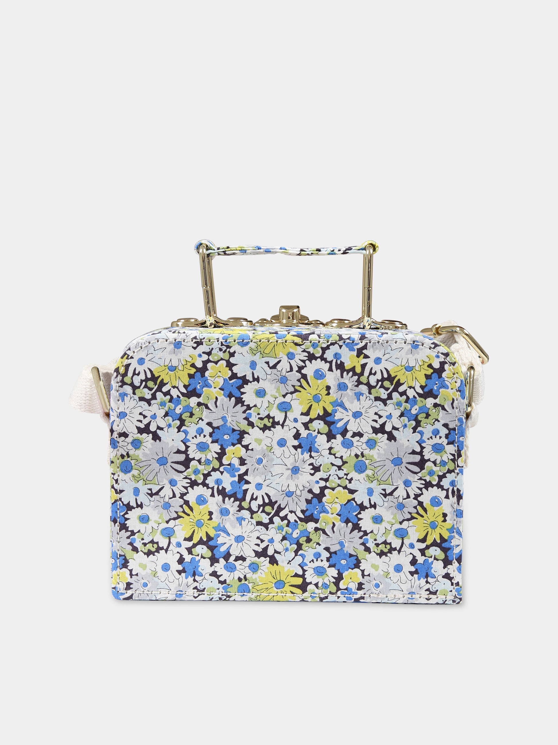 Borsa celeste per bambina con fantasia floreale,Bonpoint,S04GBAW00003 515