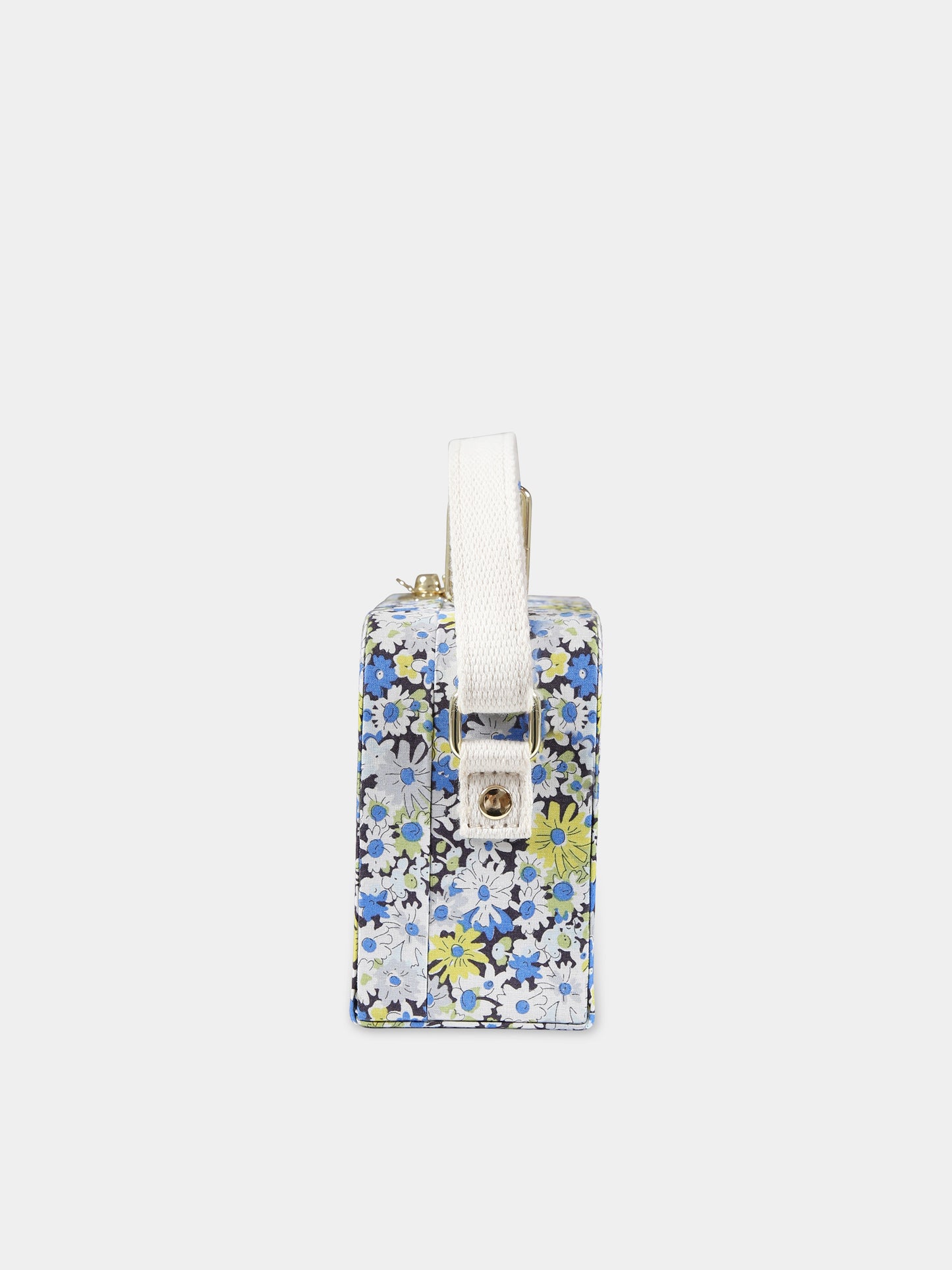 Borsa celeste per bambina con fantasia floreale,Bonpoint,S04GBAW00003 515