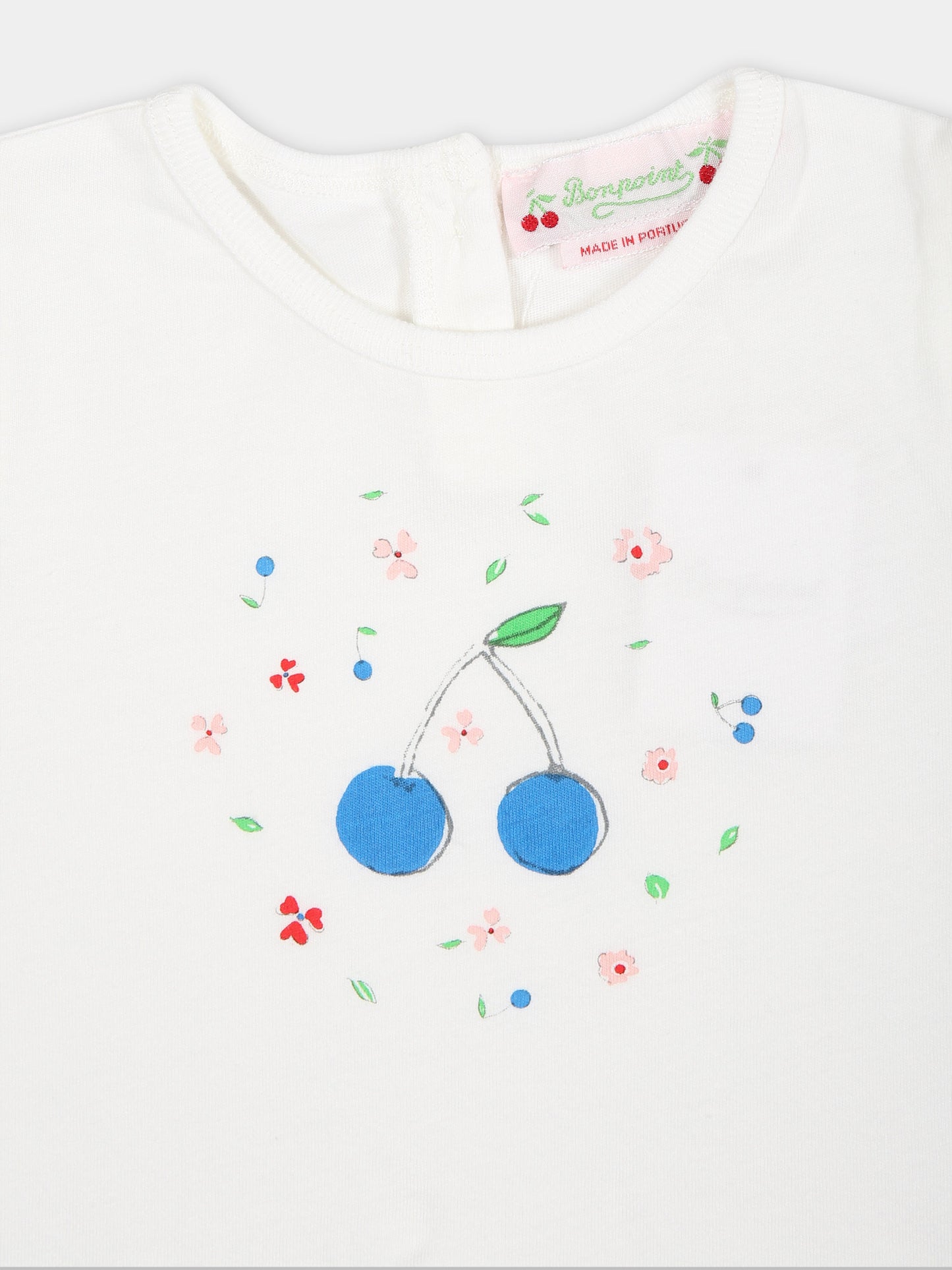 T-shirt bianca per neonata con ciliegie,Bonpoint,S04XTSK00002 102