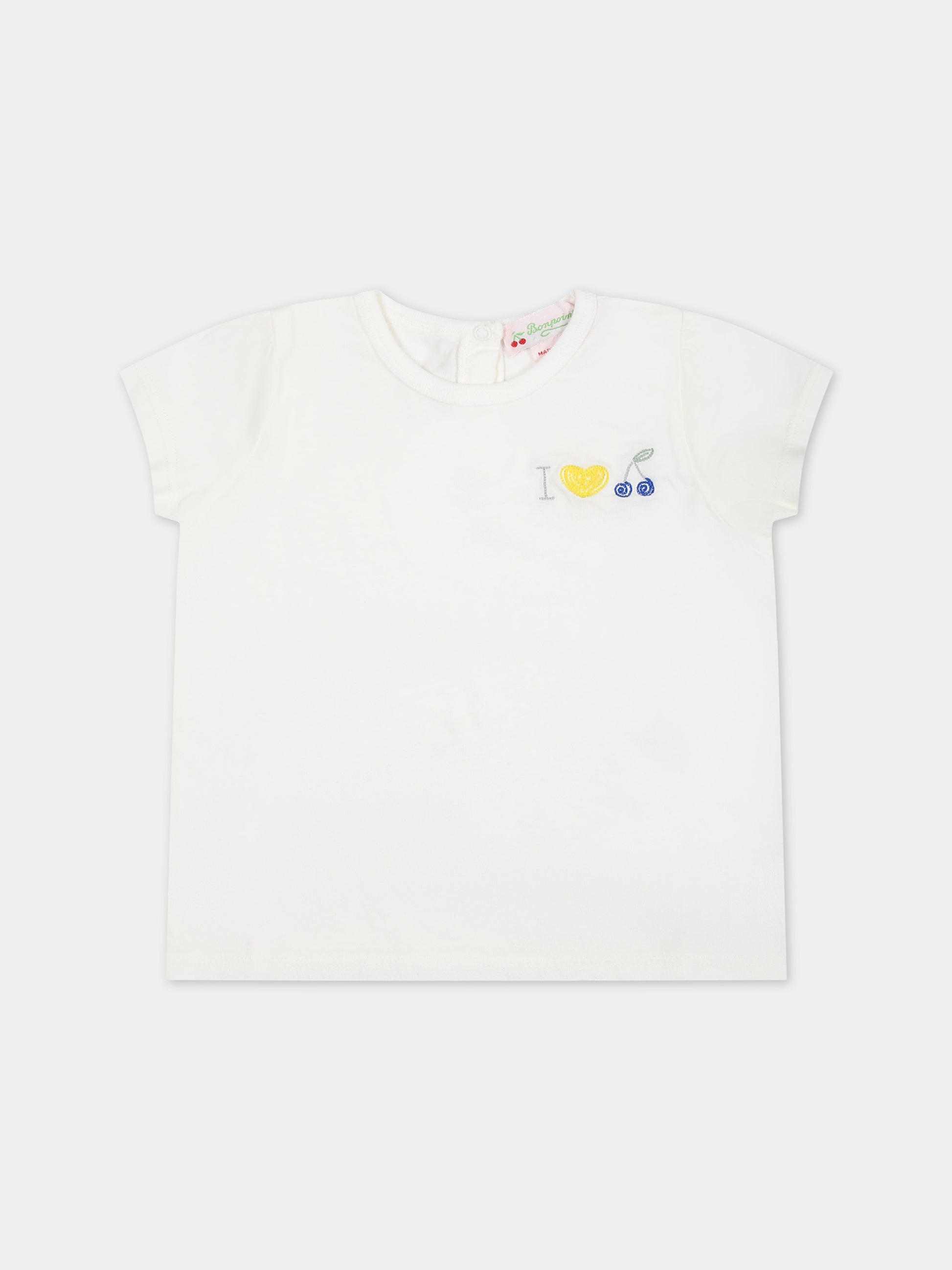 T-shirt bianca per neonata con ricami,Bonpoint,S04XTSK00001 102