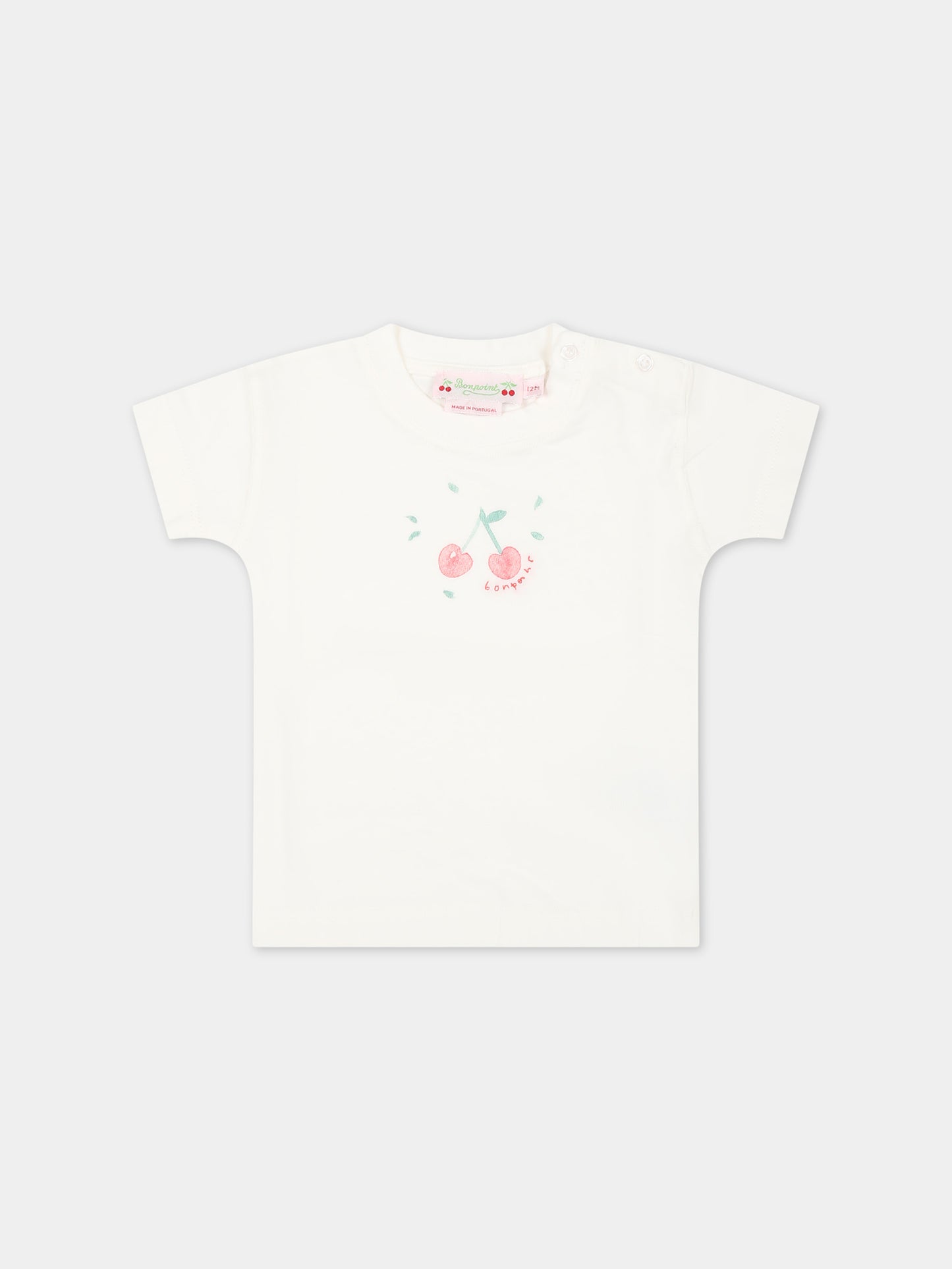 T-shirt bianca per neonata con ciliegie iconiche,Bonpoint,S04XTSK00006 102