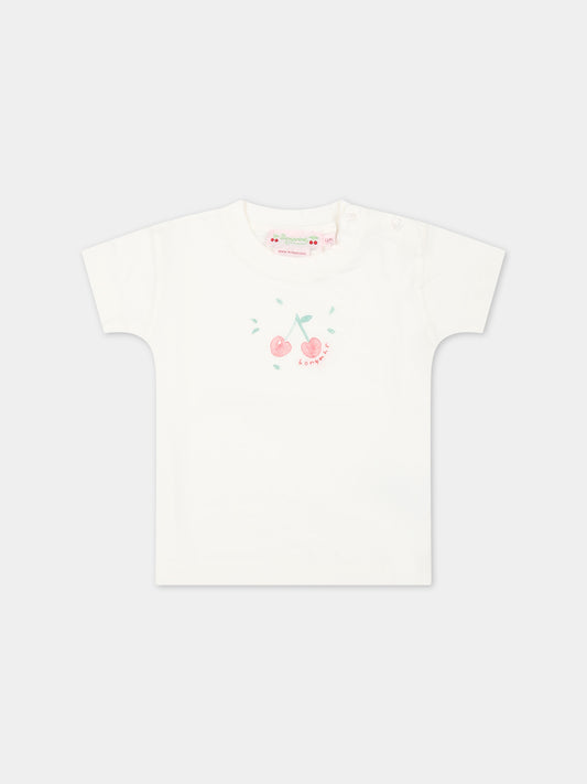 T-shirt bianca per neonata con ciliegie iconiche,Bonpoint,S04XTSK00006 102