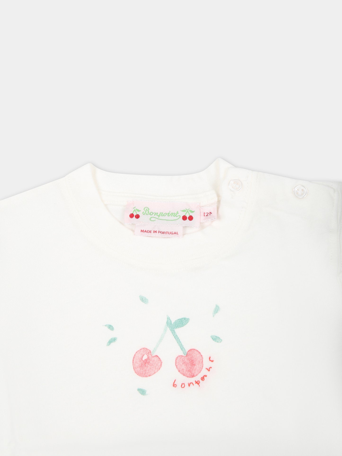 T-shirt bianca per neonata con ciliegie iconiche,Bonpoint,S04XTSK00006 102