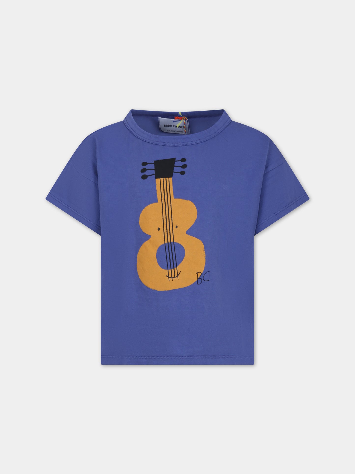 T-shirt blu per bambini con chitarra,Bobo Choses,124AC009