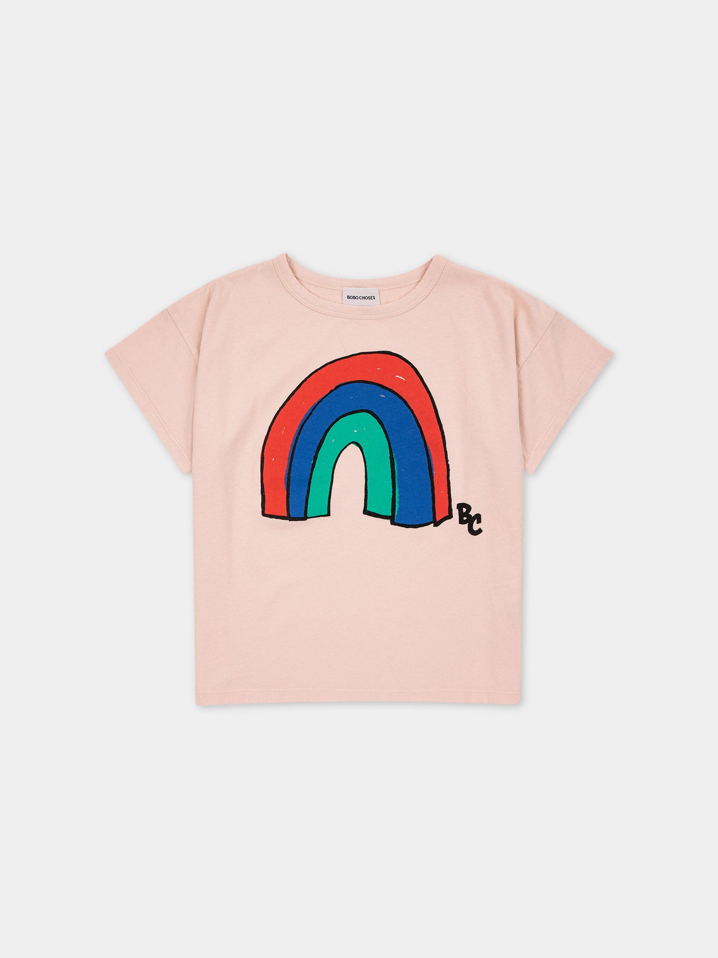 T-shirt rosa per bambini con stampa arcobaleno,Bobo Choses,124AC011