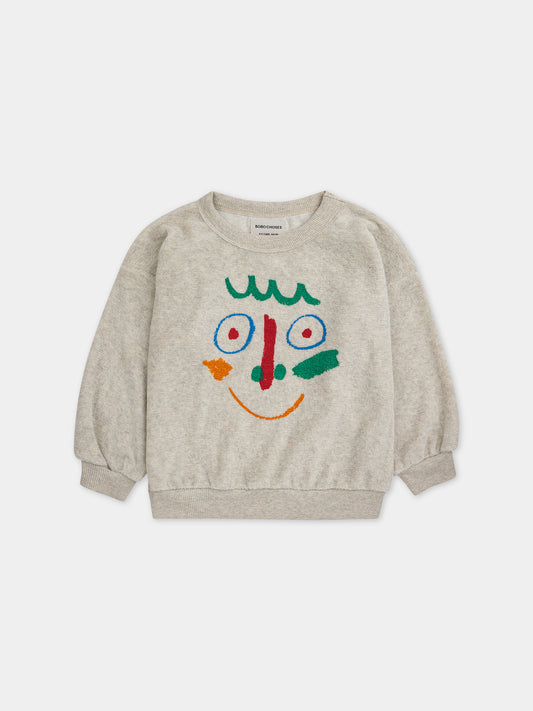 Felpa grigia per bambini con fantasia viso multicolor,Bobo Choses,124AC045