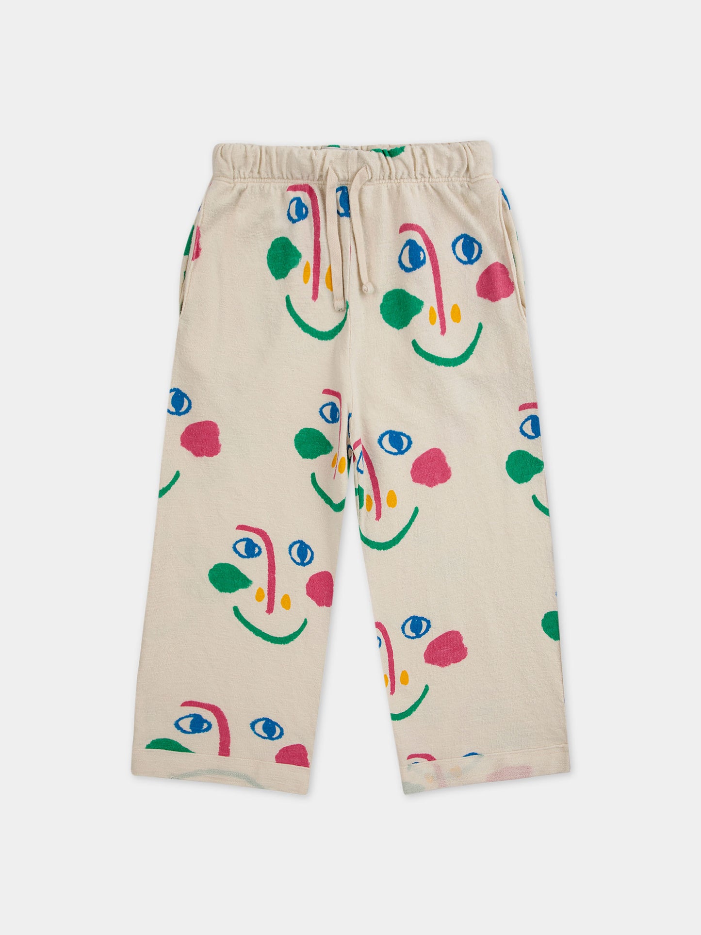 Pantalone bianco per bambina con fantasia viso multicolor all-over,Bobo Choses,124AC106