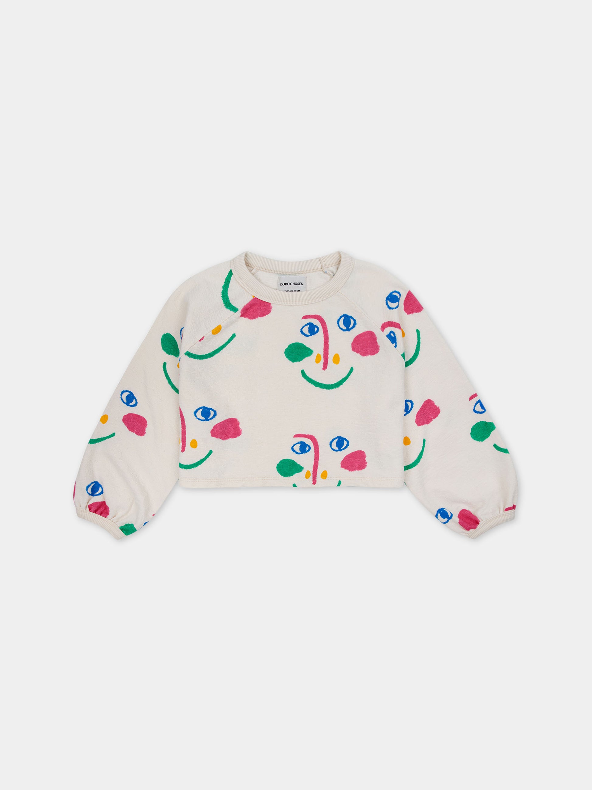 Felpa avorio per bambina con viso multicolor all-over,Bobo Choses,124AC040