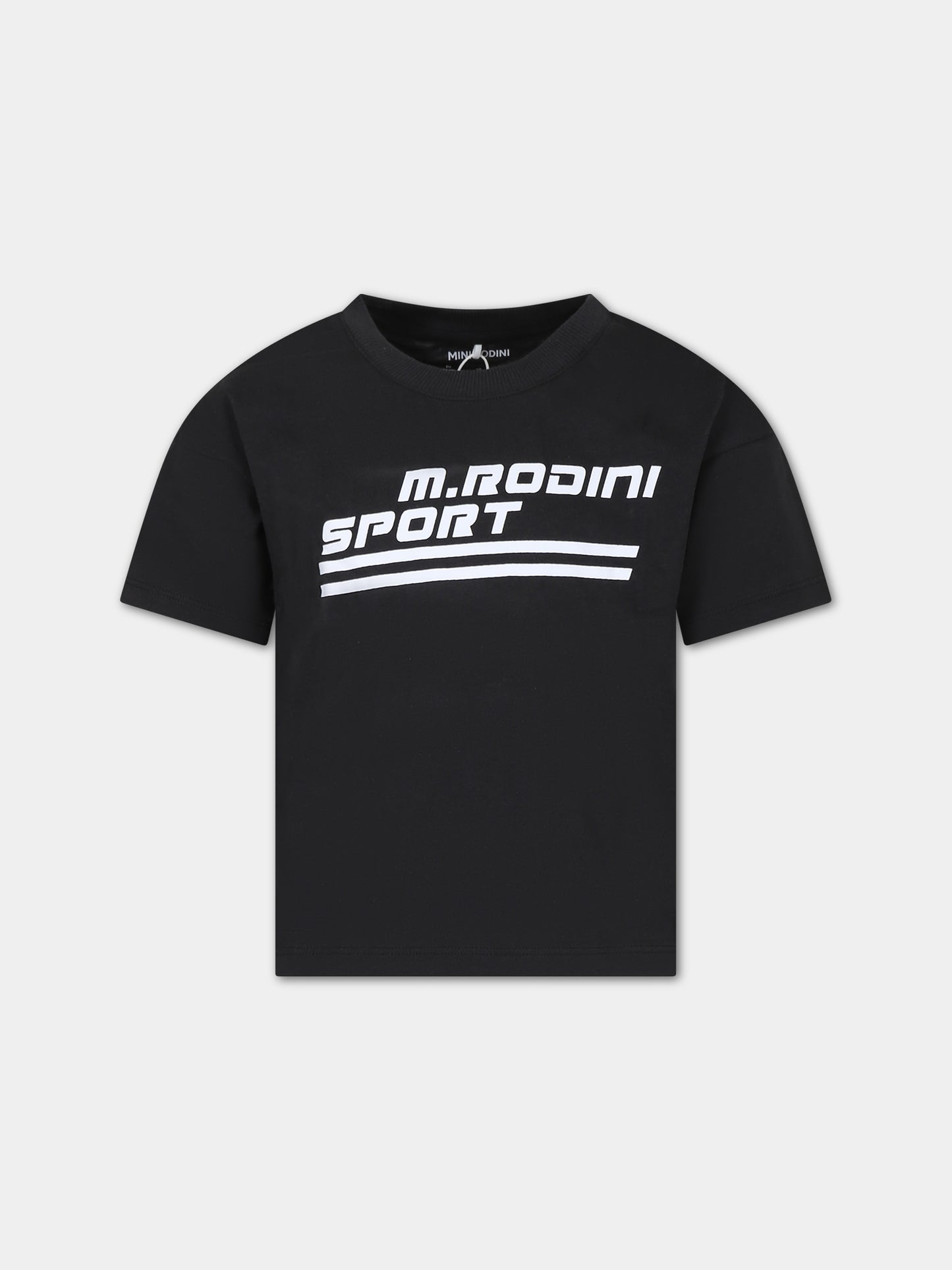 T-shirt nera per bambini con logo,Mini Rodini,2422011599