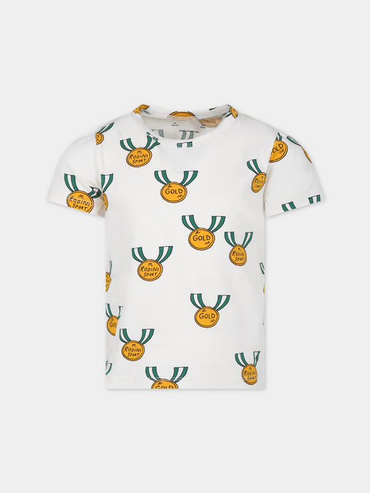 T-shirt avorio per bambini con medaglie,Mini Rodini,2422014997