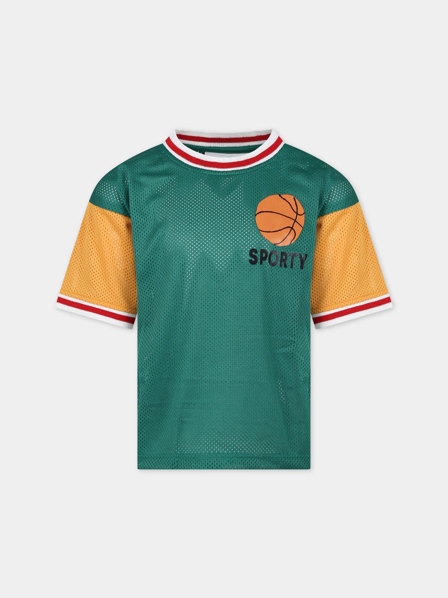 T-shirt verde per bambini con palla da basket,Mini Rodini,2422012375