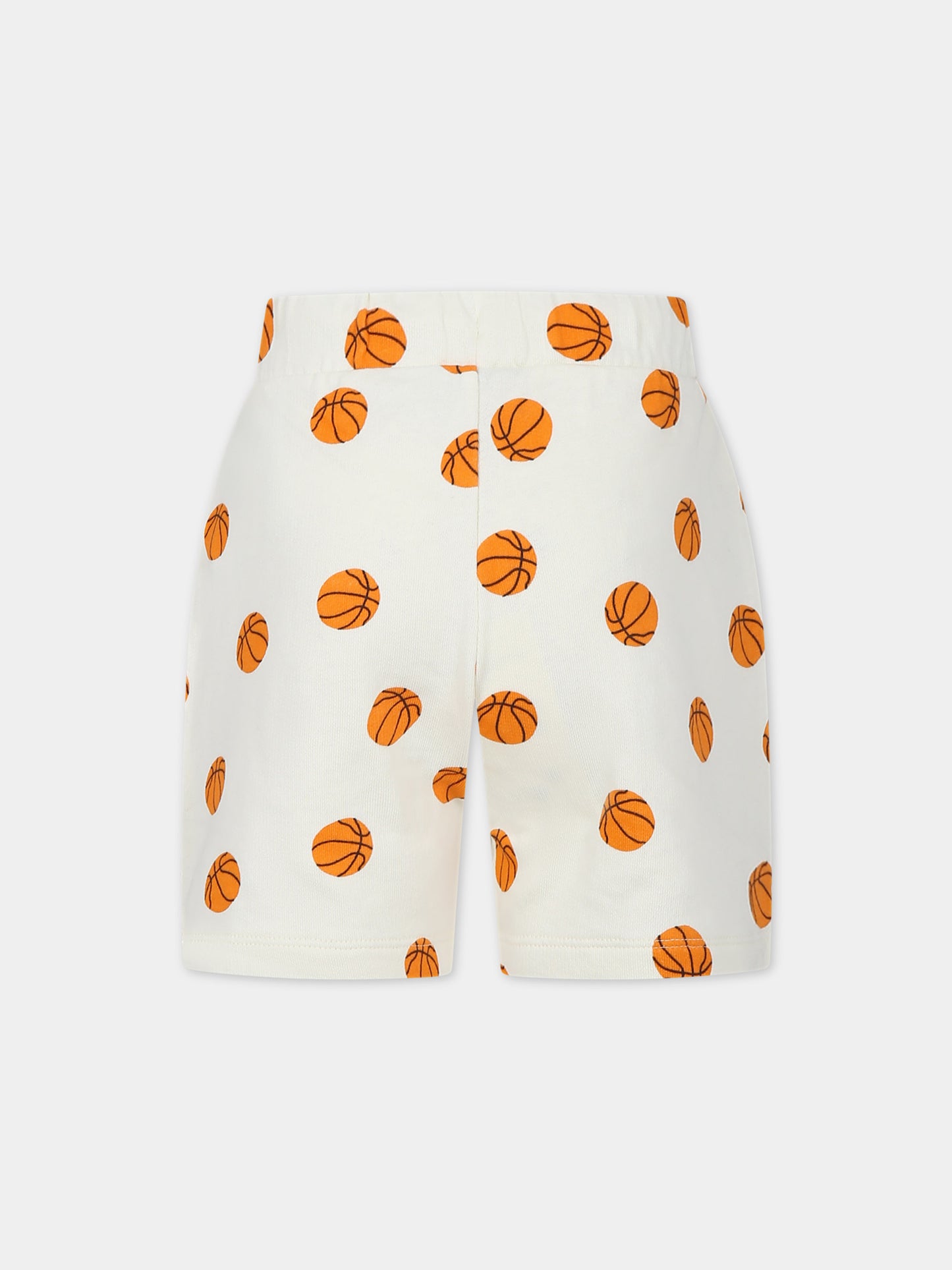 Shorts sportivo avorio per bambini con palla da basket,Mini Rodini,2423013211