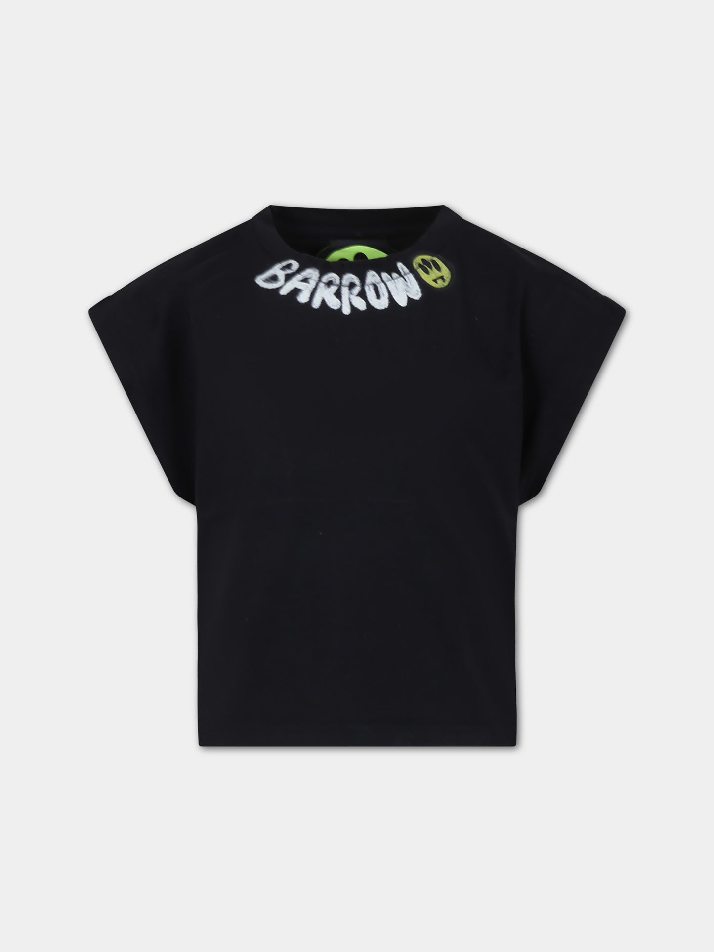 T-shirt nera per bambina con logo e smile,Barrow,S4BKJGTH041 110