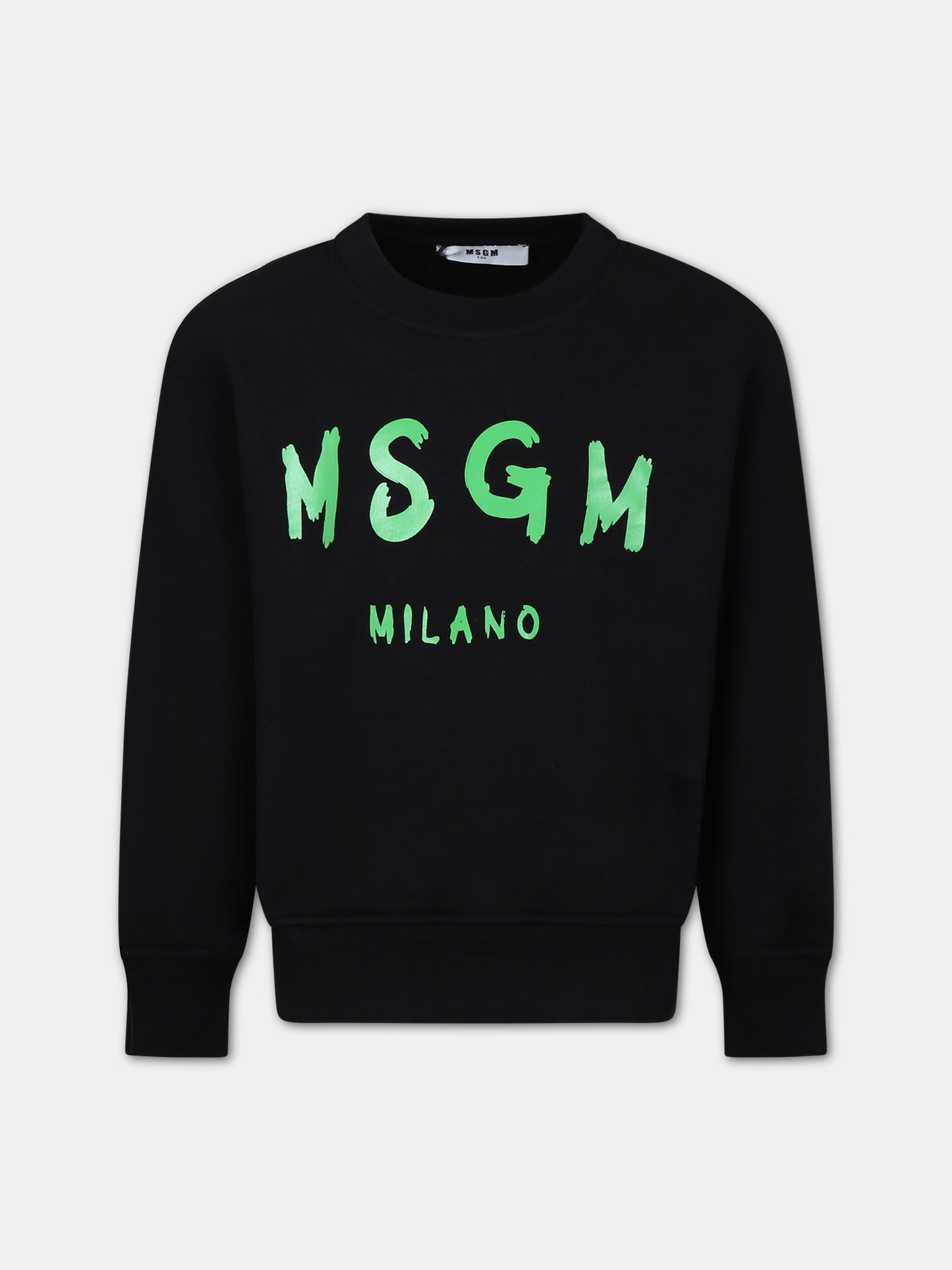 Felpa nera per bambini con logo verde,Msgm Kids,S4MSJUSW023 110