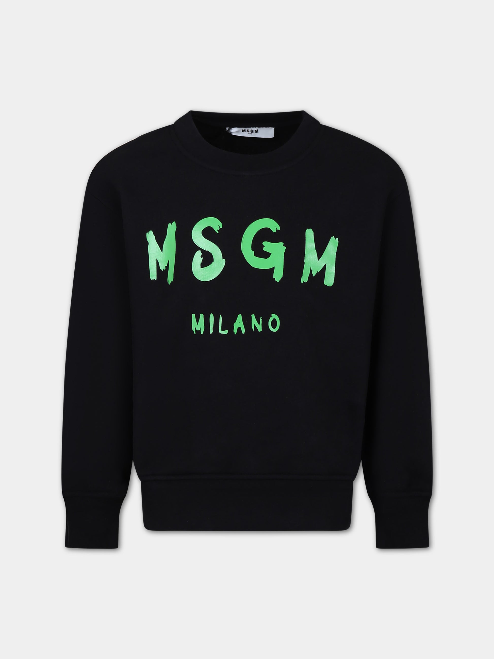 Felpa nera per bambini con logo verde,Msgm Kids,S4MSJUSW023 110
