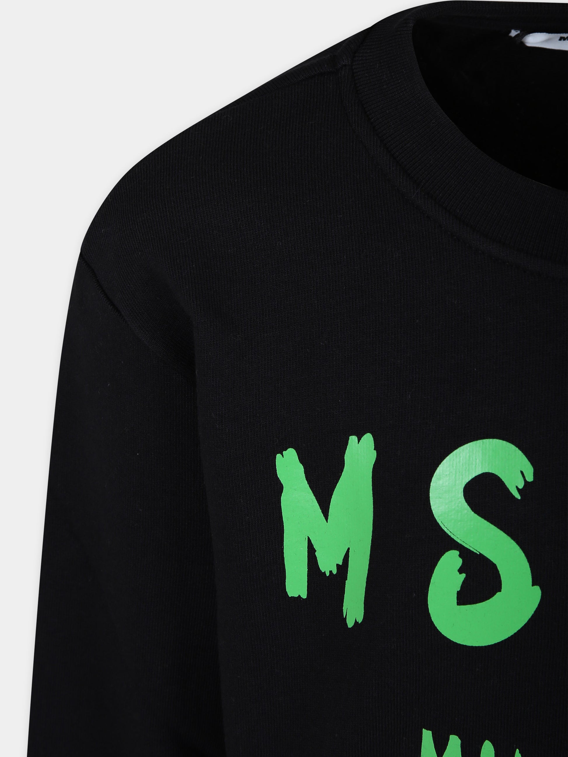 Felpa nera per bambini con logo verde,Msgm Kids,S4MSJUSW023 110