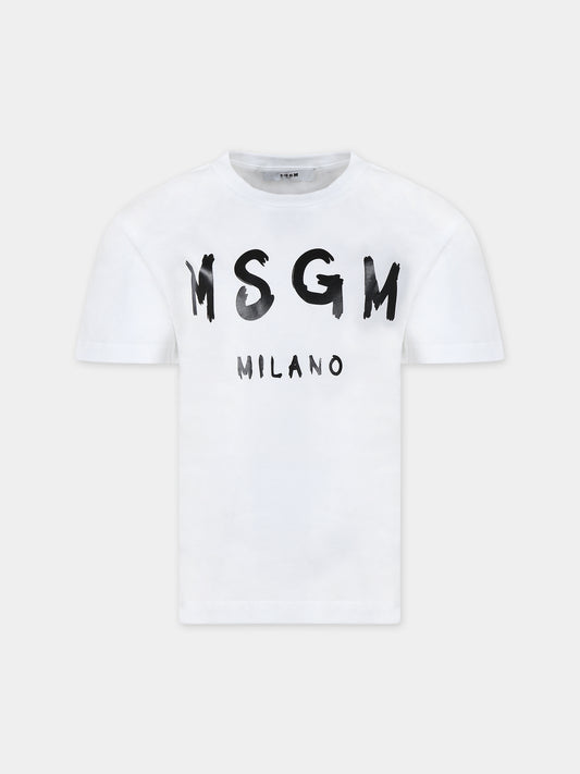 T-shirt bianca per bambini con logo,Msgm Kids,S4MSJUTH011 001
