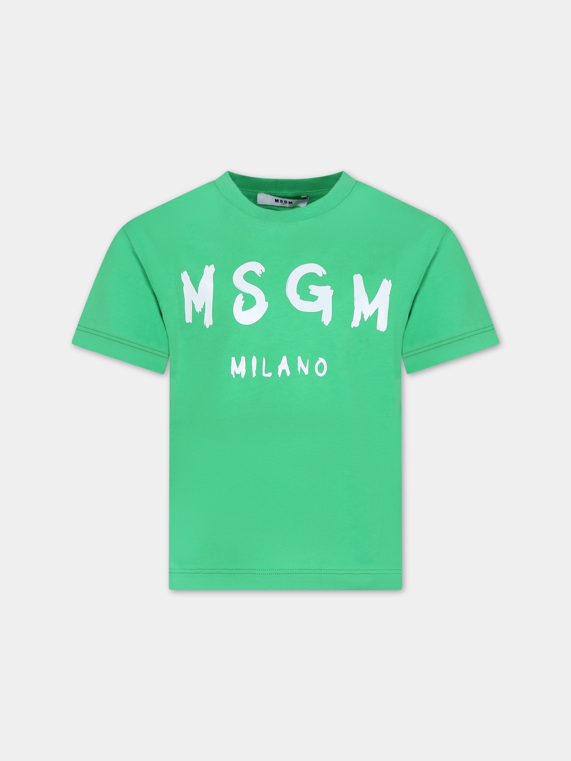 T-shirt verde per bambini con logo,Msgm Kids,S4MSJUTH012 080