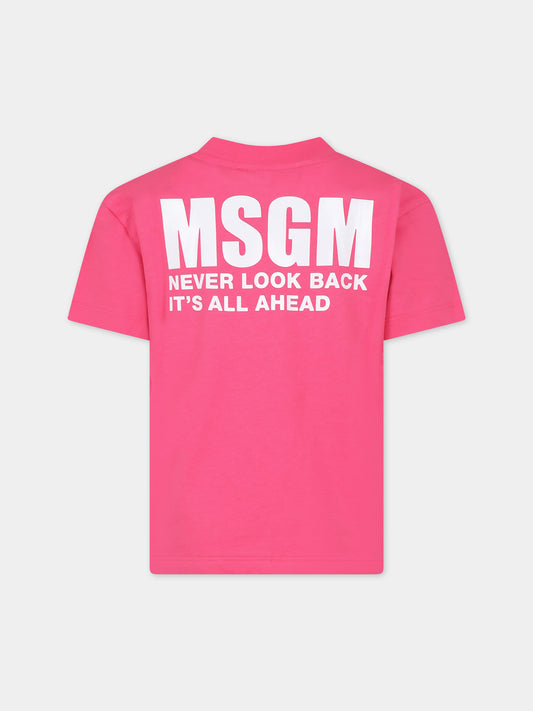 T-shirt fucsia per bambini con logo,Msgm Kids,S4MSJUTH005 044