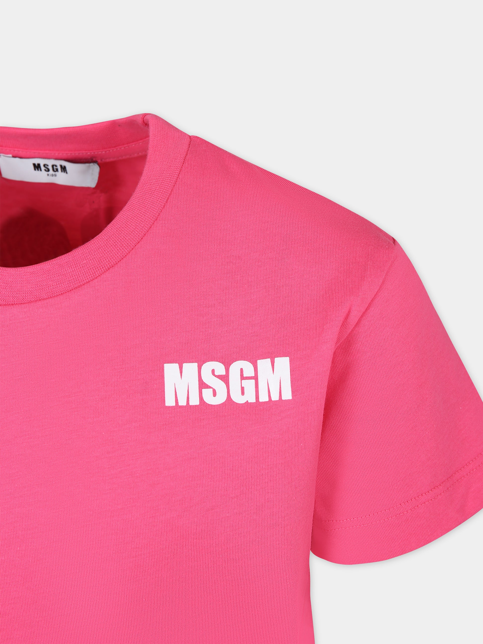 T-shirt fucsia per bambini con logo,Msgm Kids,S4MSJUTH005 044