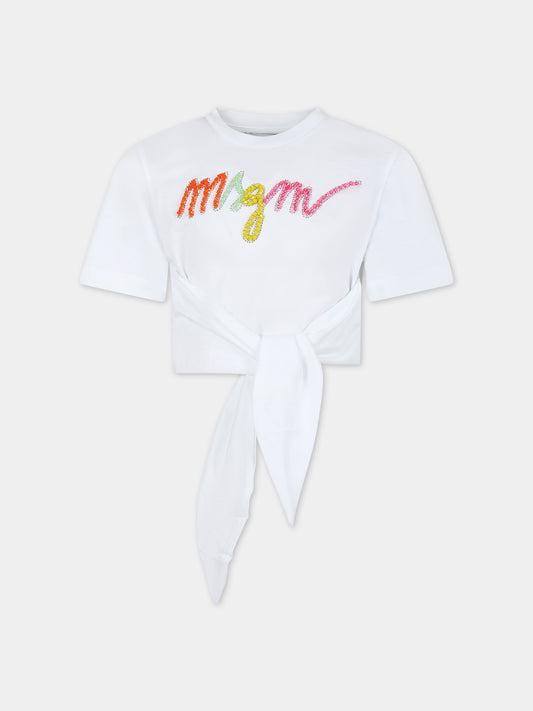 T-shirt bianca per bambina con logo multicolor,Msgm Kids,S4MSJGTH195 001