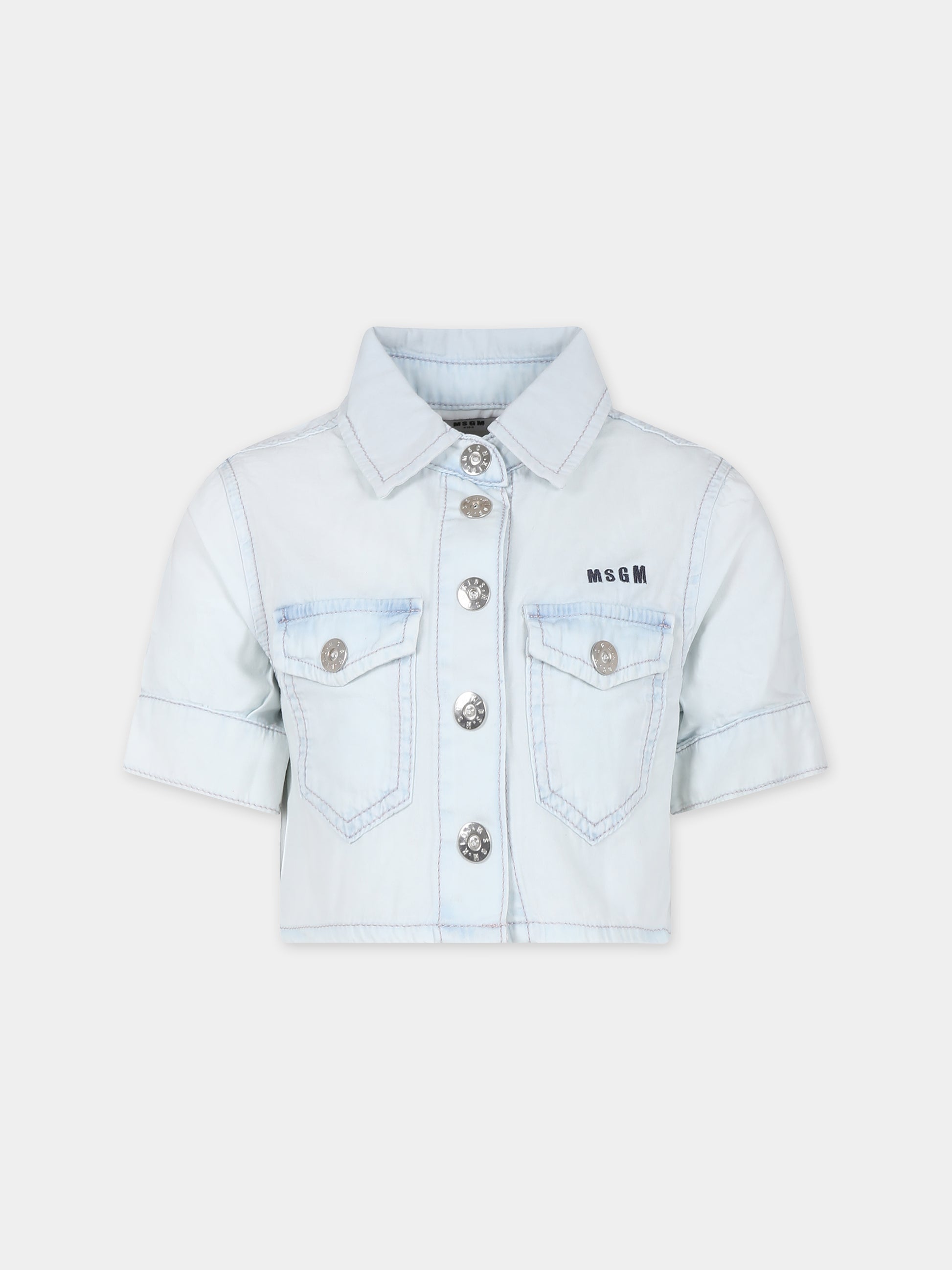 Camicia celeste per bambina con logo,Msgm Kids,S4MSJGSI045 126