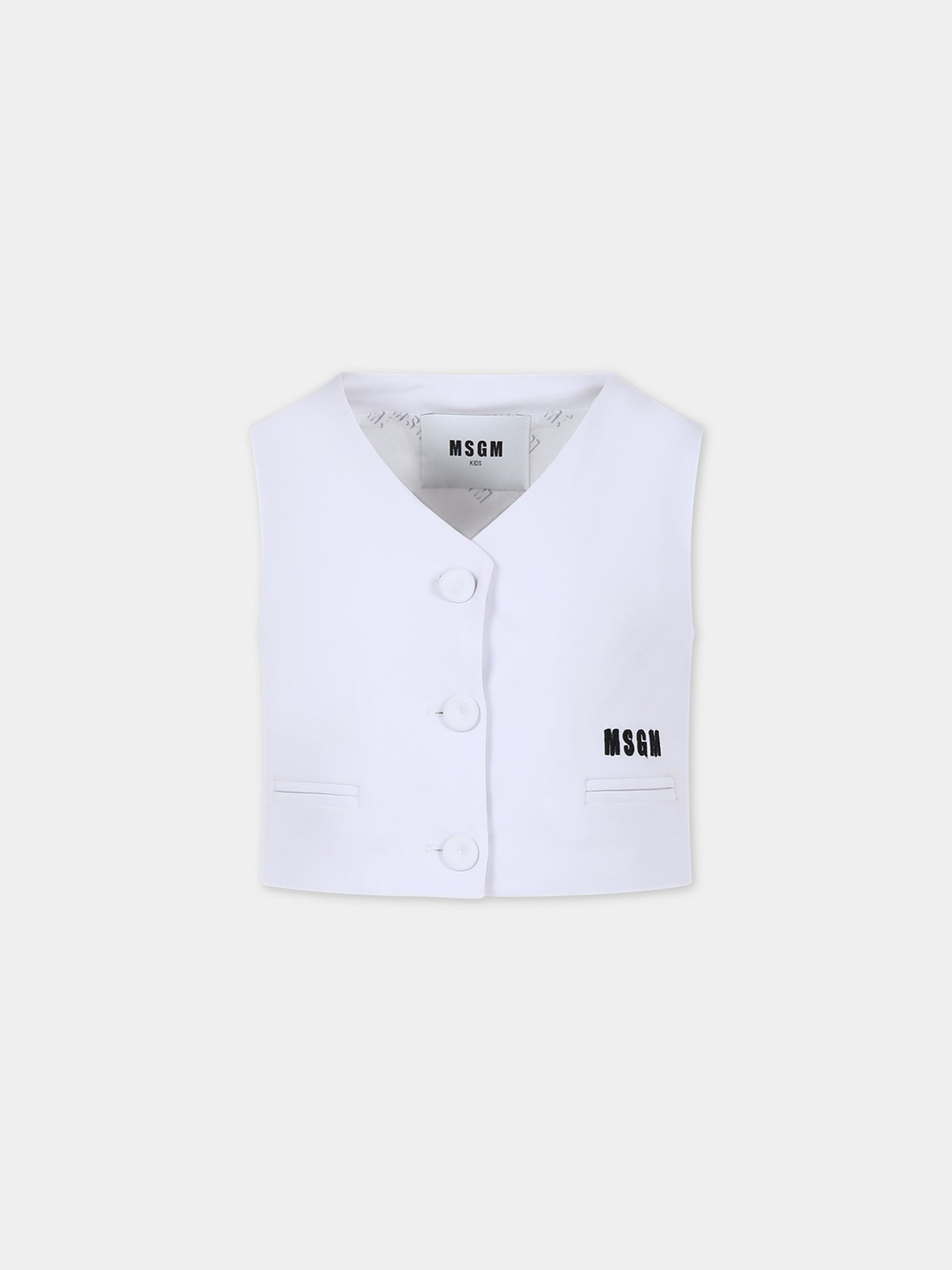 Panciotto bianco per bambina con logo,Msgm Kids,S4MSJGVE157 001