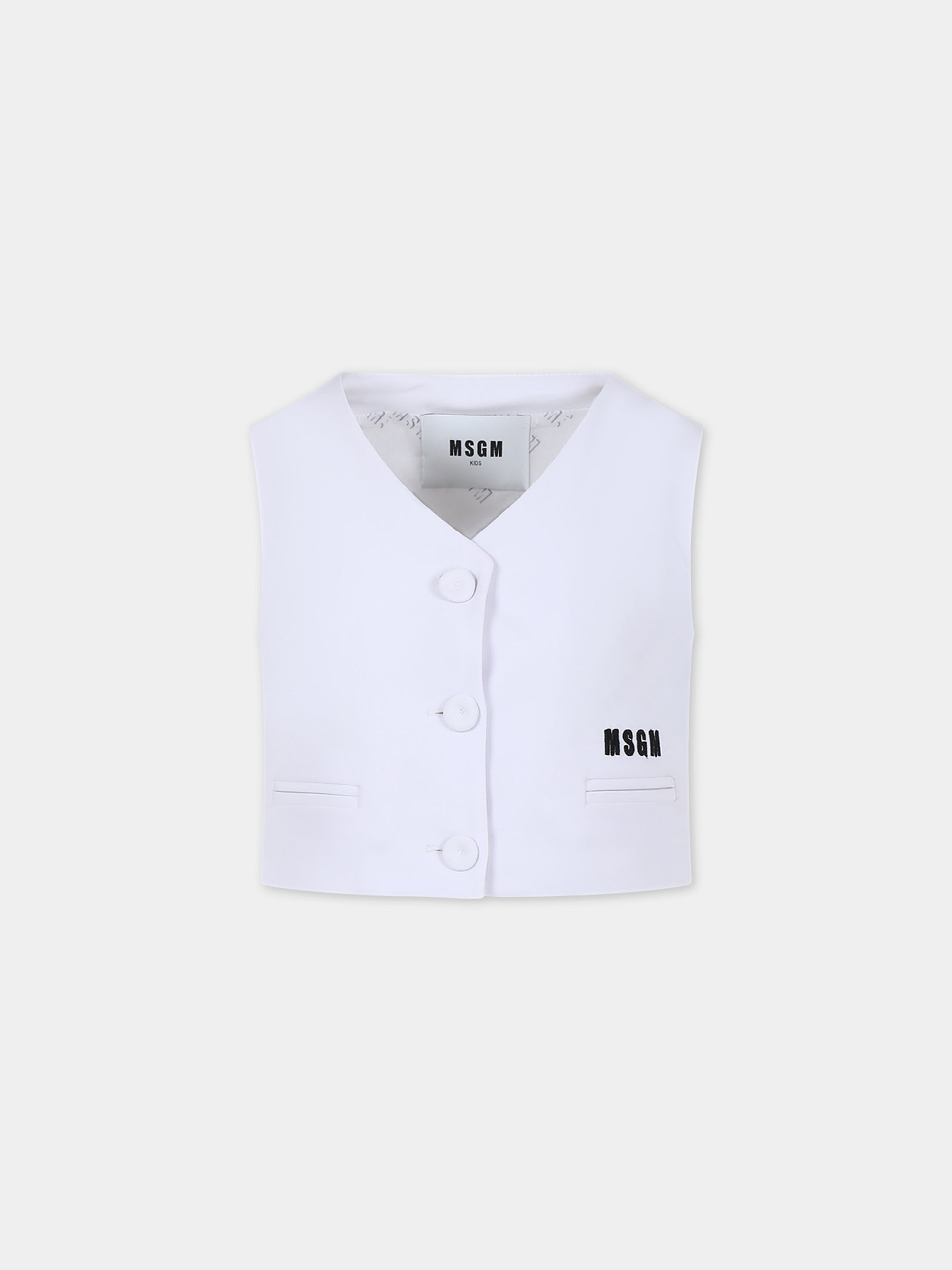 Panciotto bianco per bambina con logo,Msgm Kids,S4MSJGVE157 001