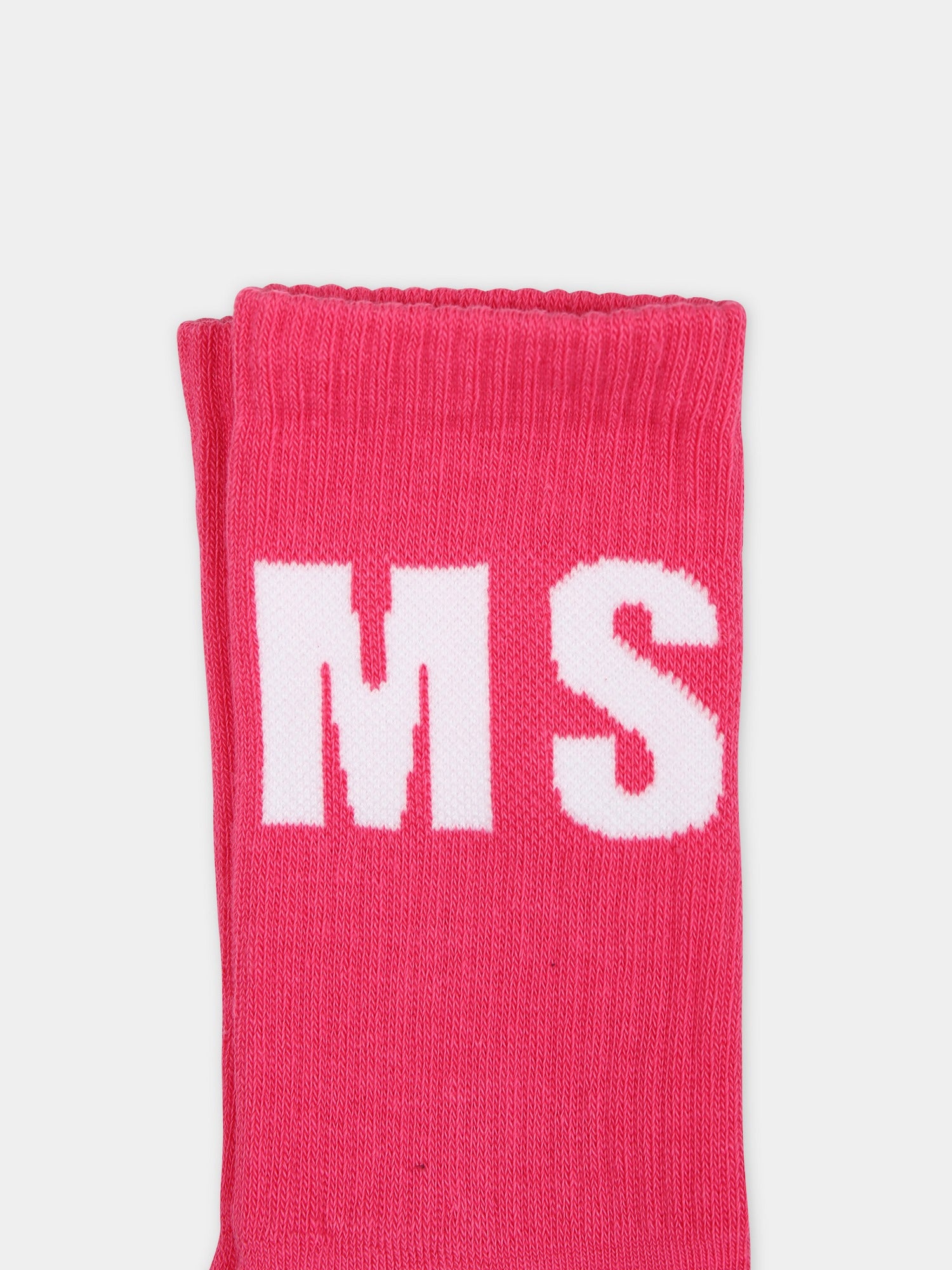 Calze fucsia per bambina con logo,Msgm Kids,S4MSJUSO041 044