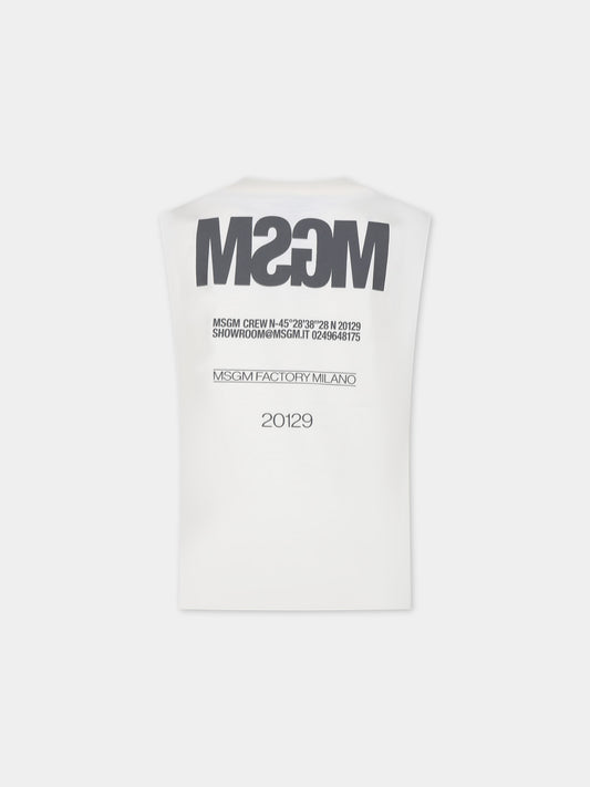 Canotta avorio per bambino con logo e scritta,Msgm Kids,S4MSJBTH266 013