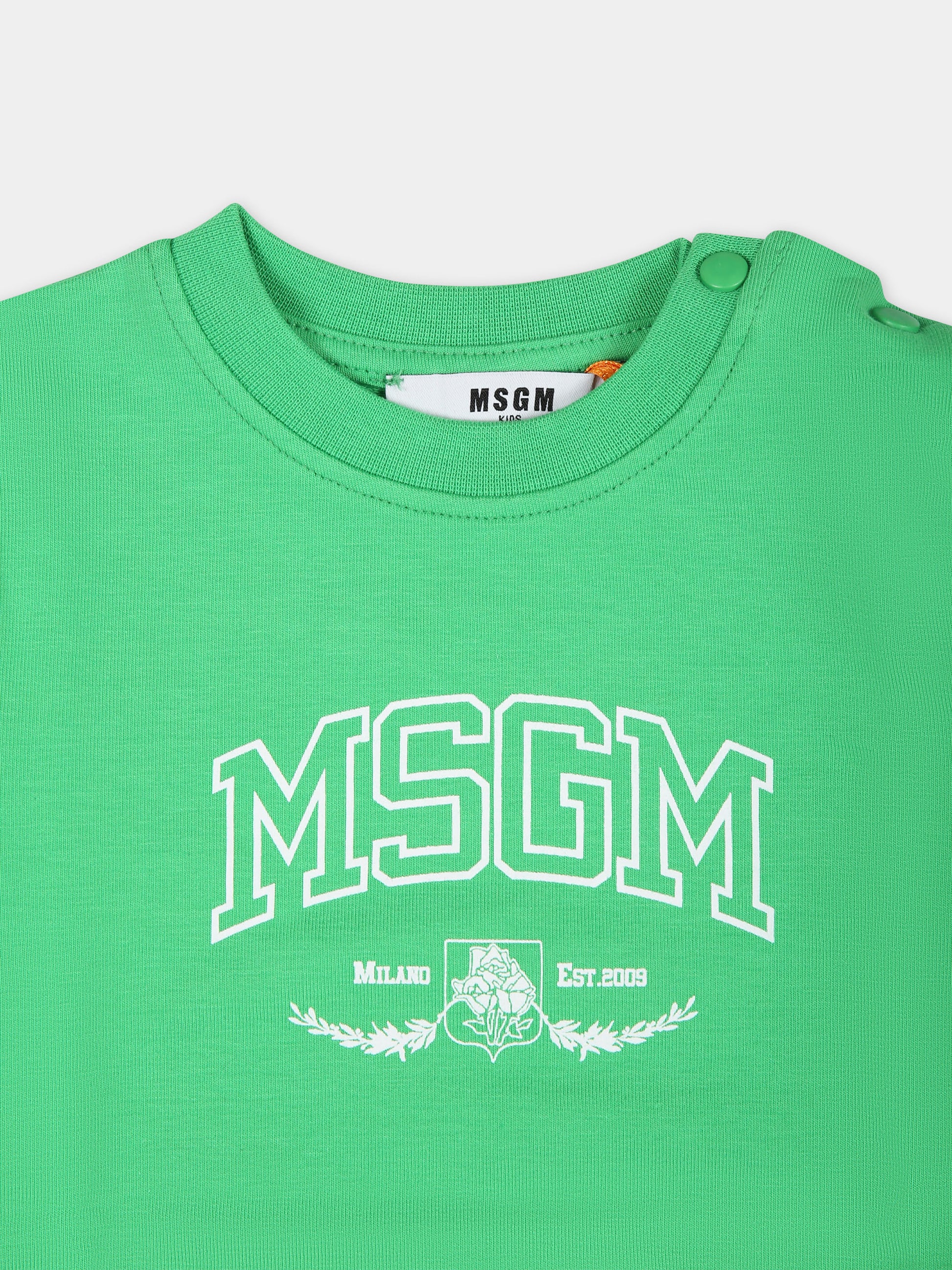 Felpa verde per neonato con logo,Msgm Kids,S4MSNBSW307 080