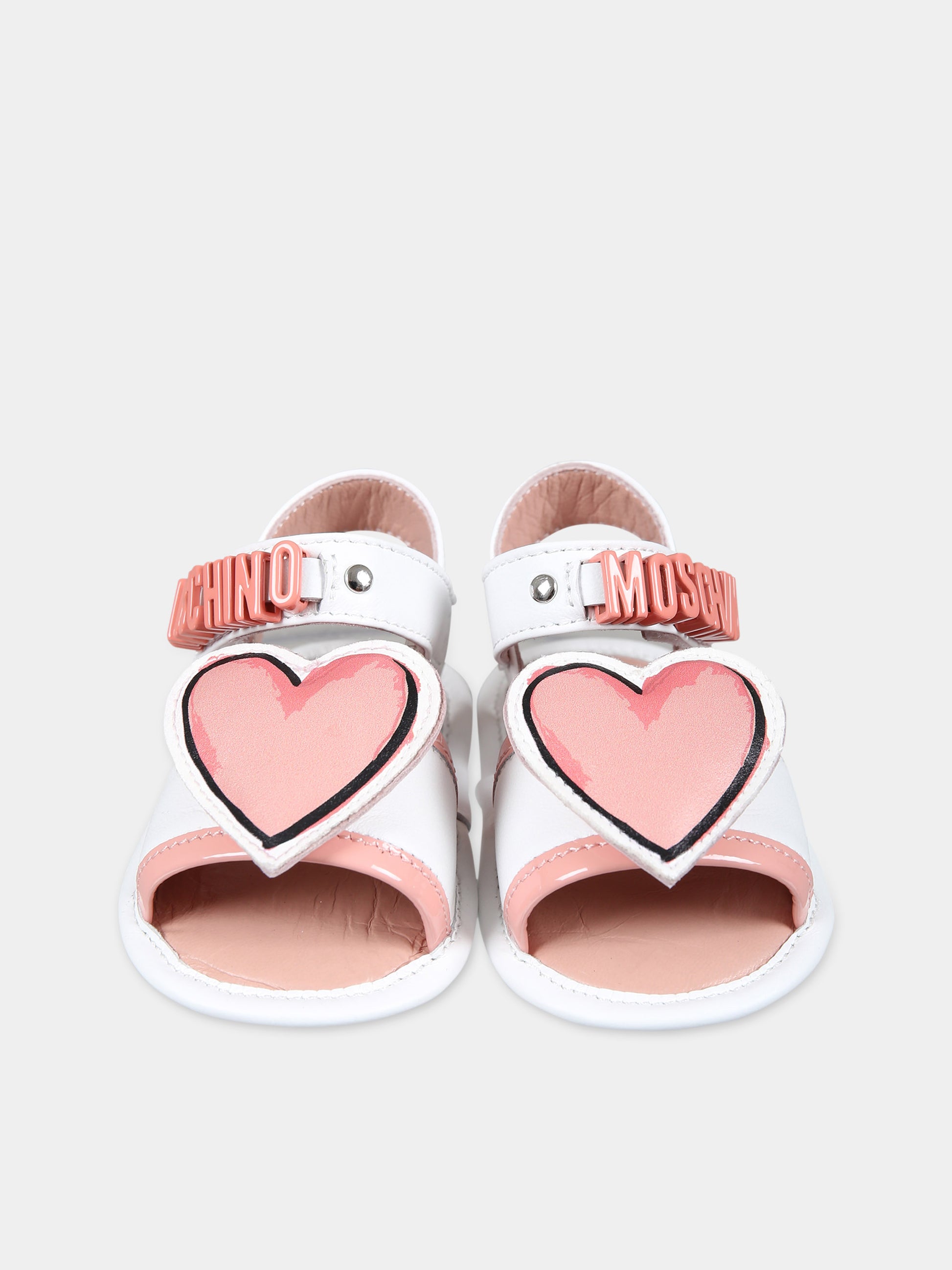 Sandali bianchi per neonata con cuore,Moschino Kids,77262 3