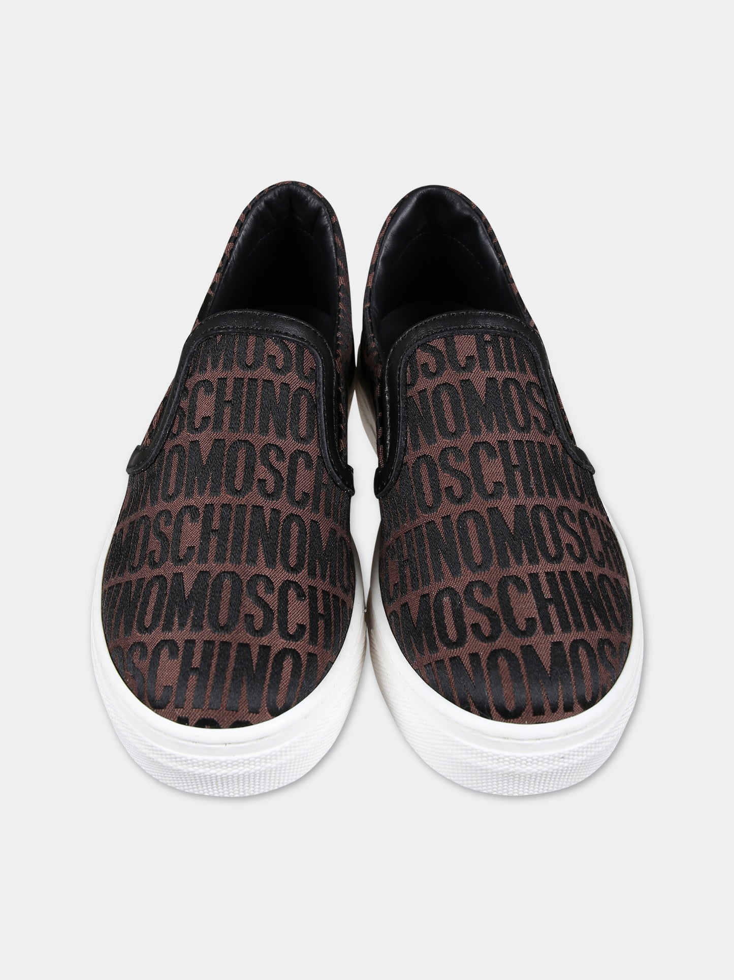 Slip on marroni per bambini con logo,Moschino Kids,77422 1