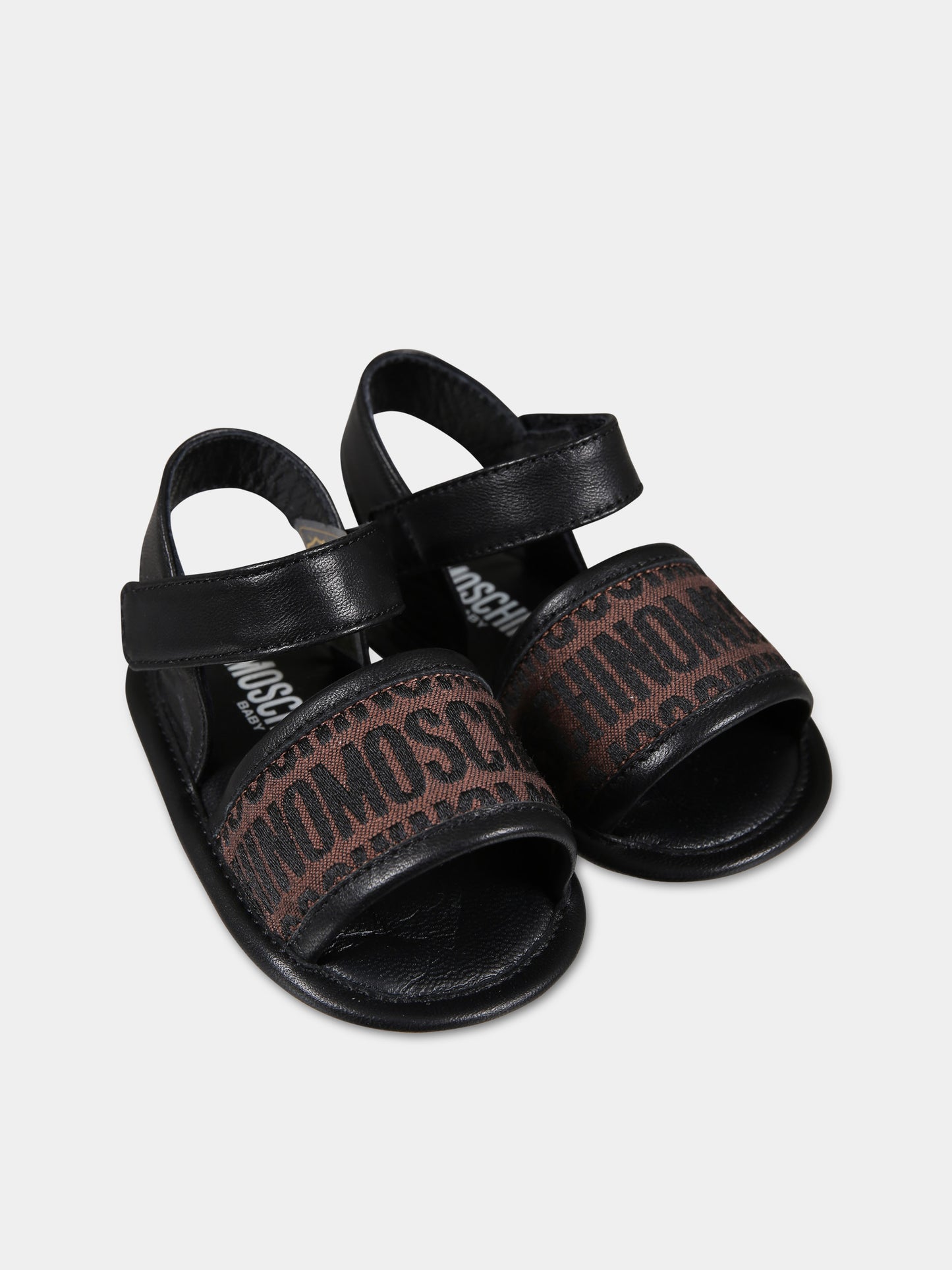 Sandali marroni per neonata con logo,Moschino Kids,77251 1