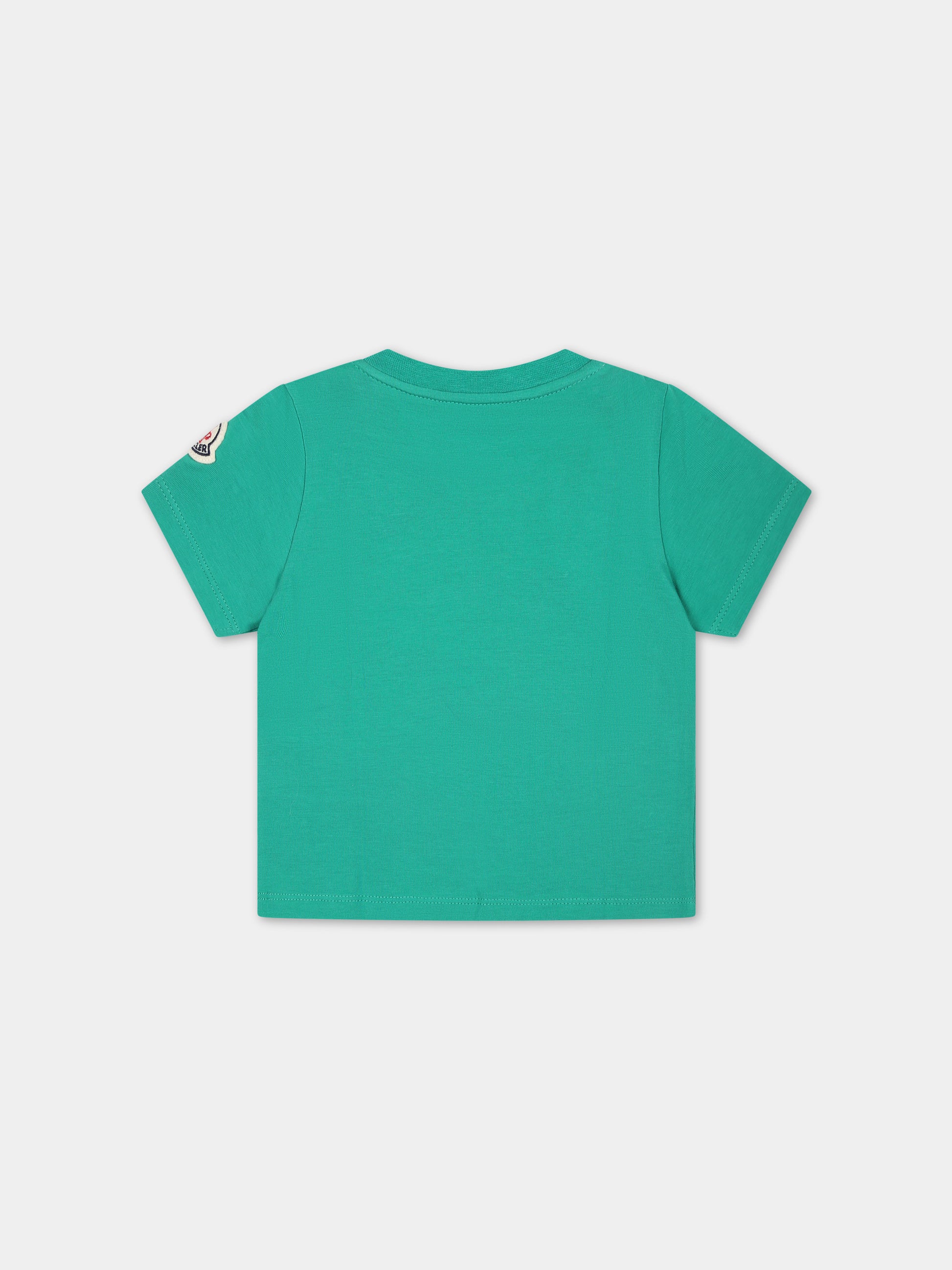 T-shirt verde per neonato con logo,Moncler Kids,951 8C00010 8790N 845