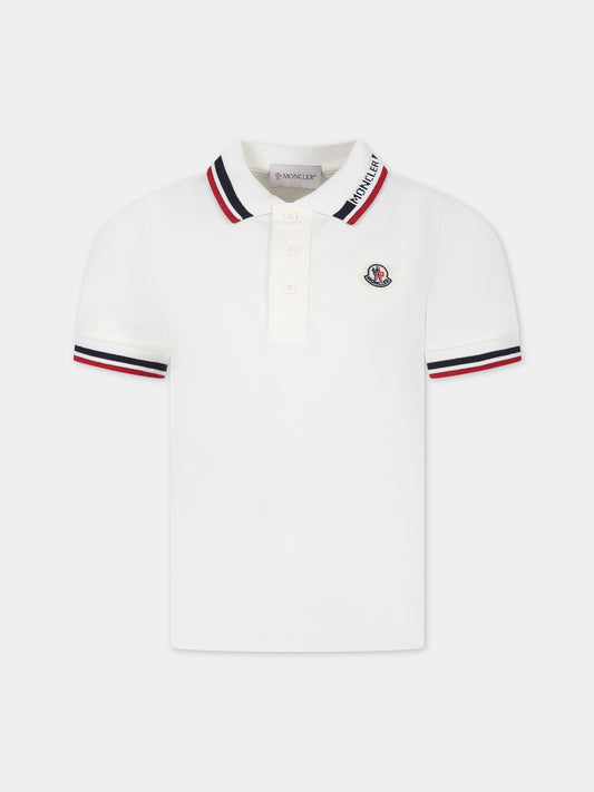 Polo bianca per bambino con logo,Moncler Kids,954 8A00012 8496W 034