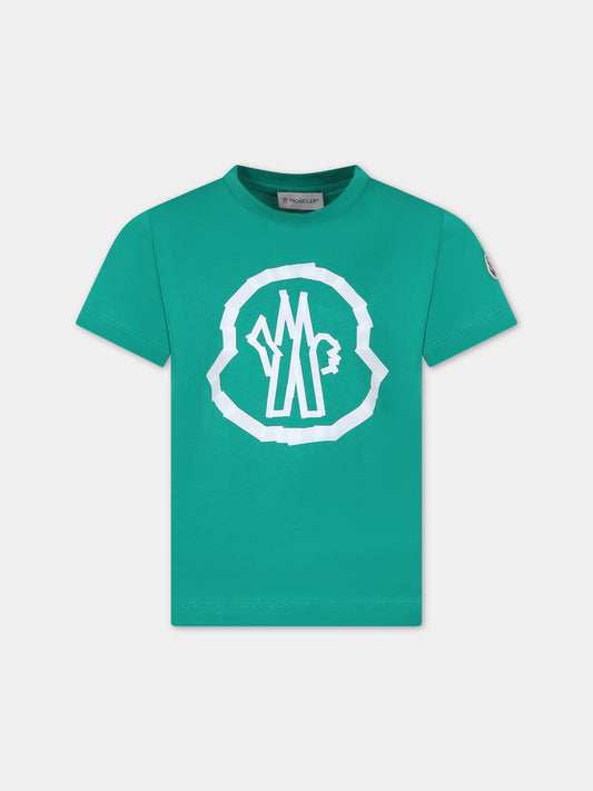 T-shirt verde per bambino con logo,Moncler Kids,954 8C00013 89AFV 845