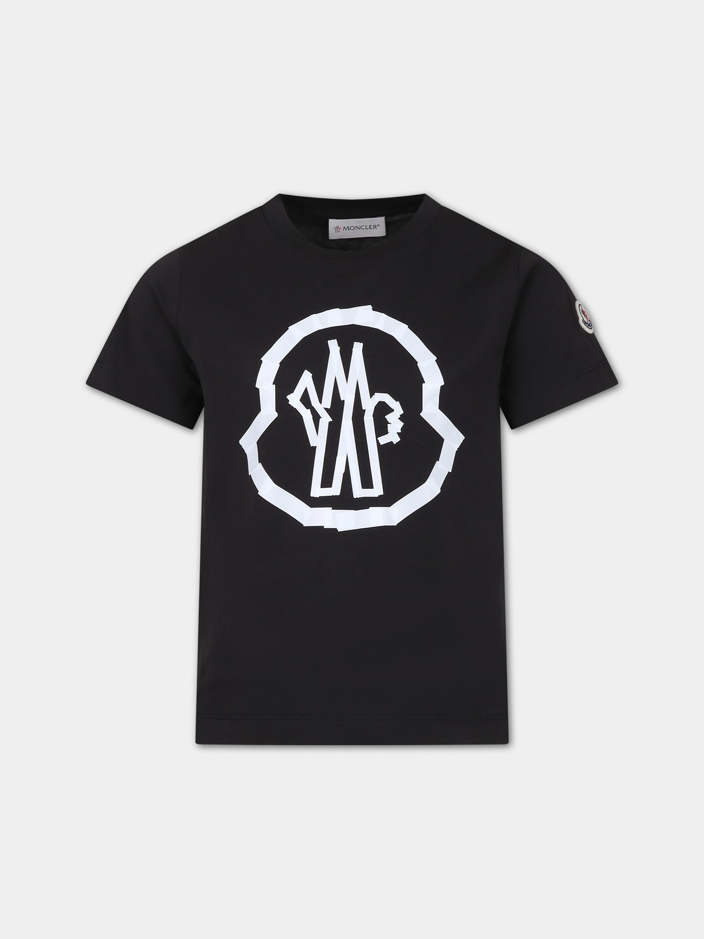 T-shirt nera per bambino con logo,Moncler Kids,954 8C00013 89AFV 999