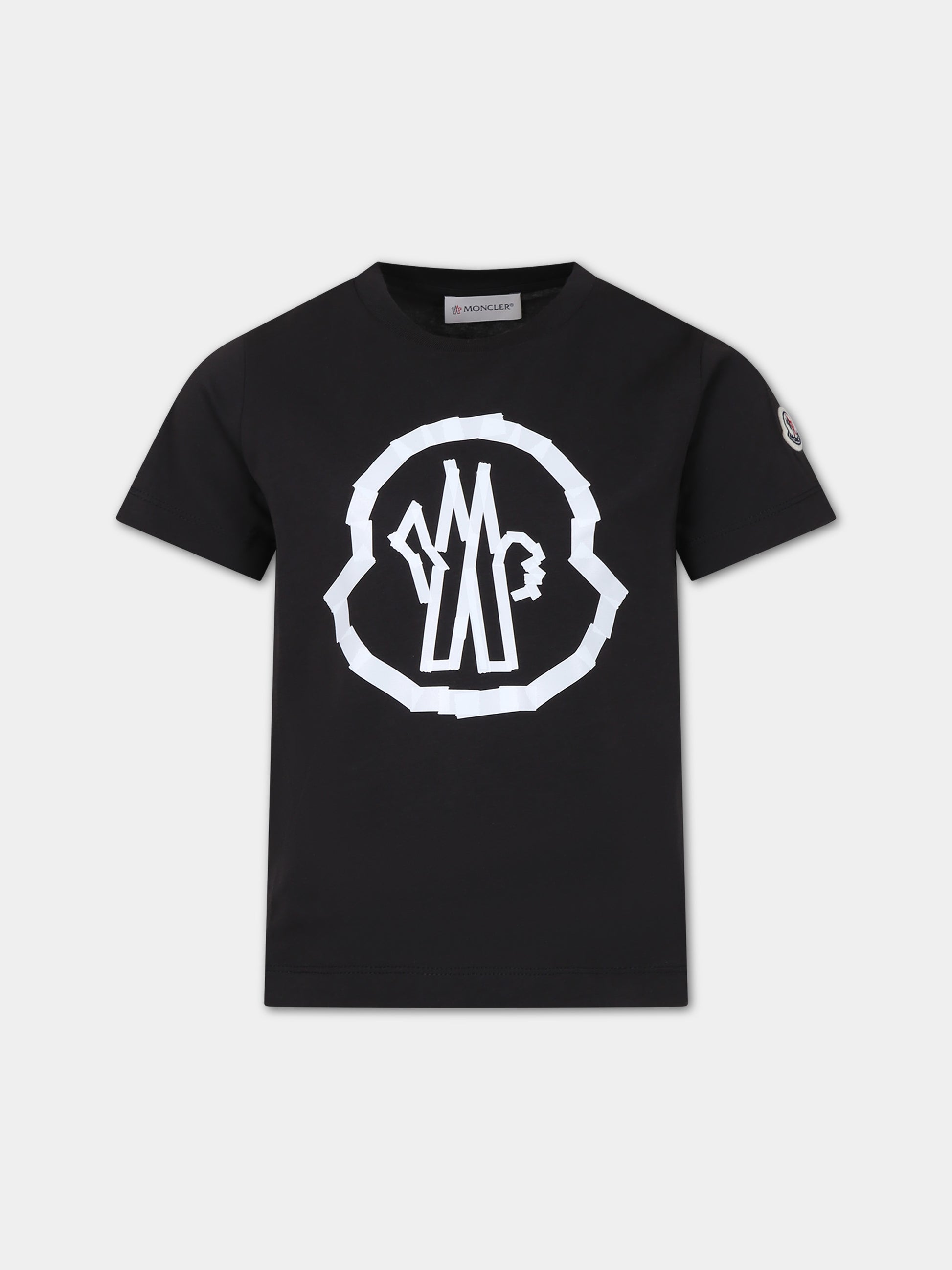 T-shirt nera per bambino con logo,Moncler Kids,954 8C00013 89AFV 999