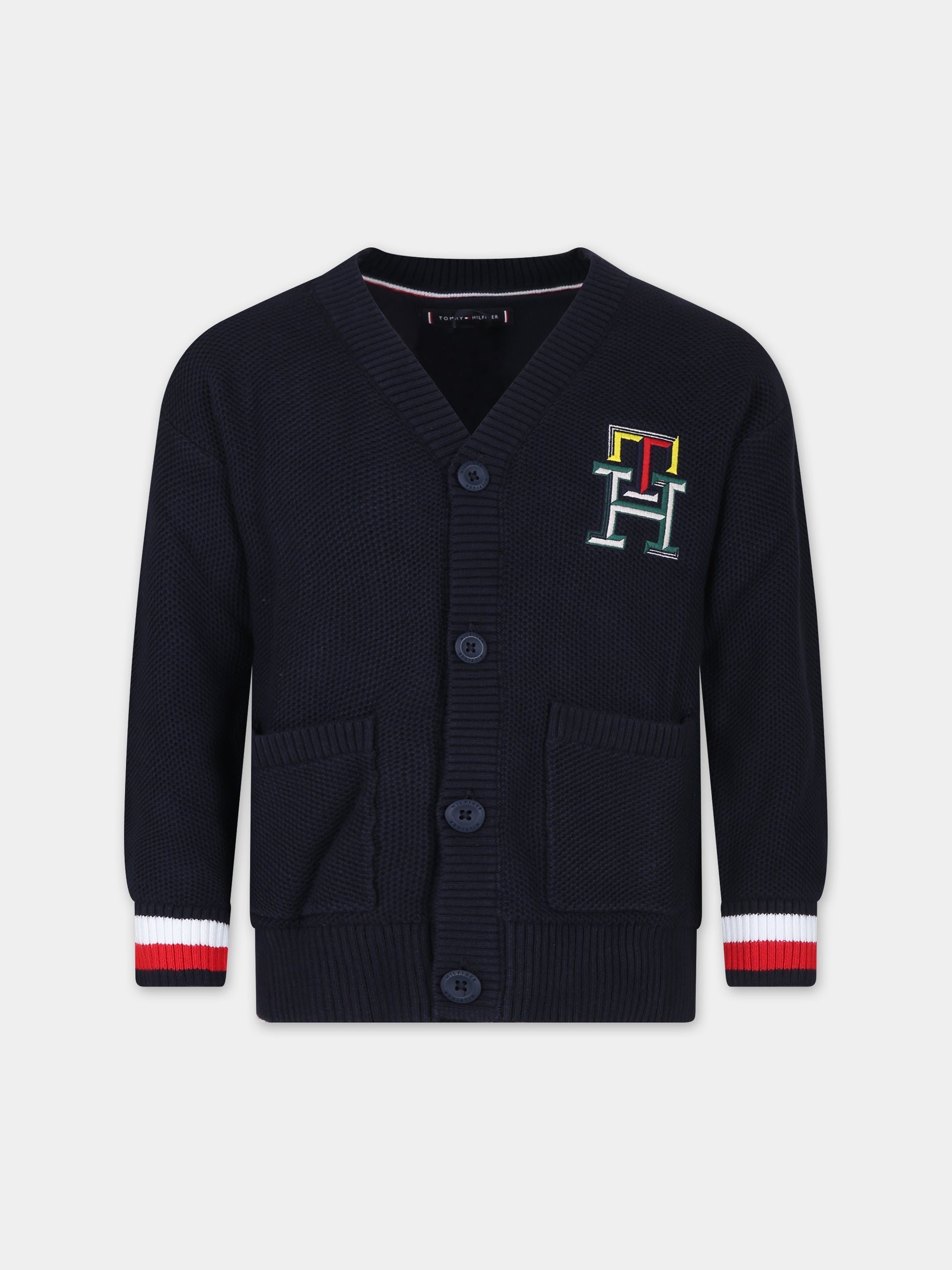 Cardigan blu per bambino con logo,Tommy Hilfiger Junior,24SMTHKB0KB08955 DW5