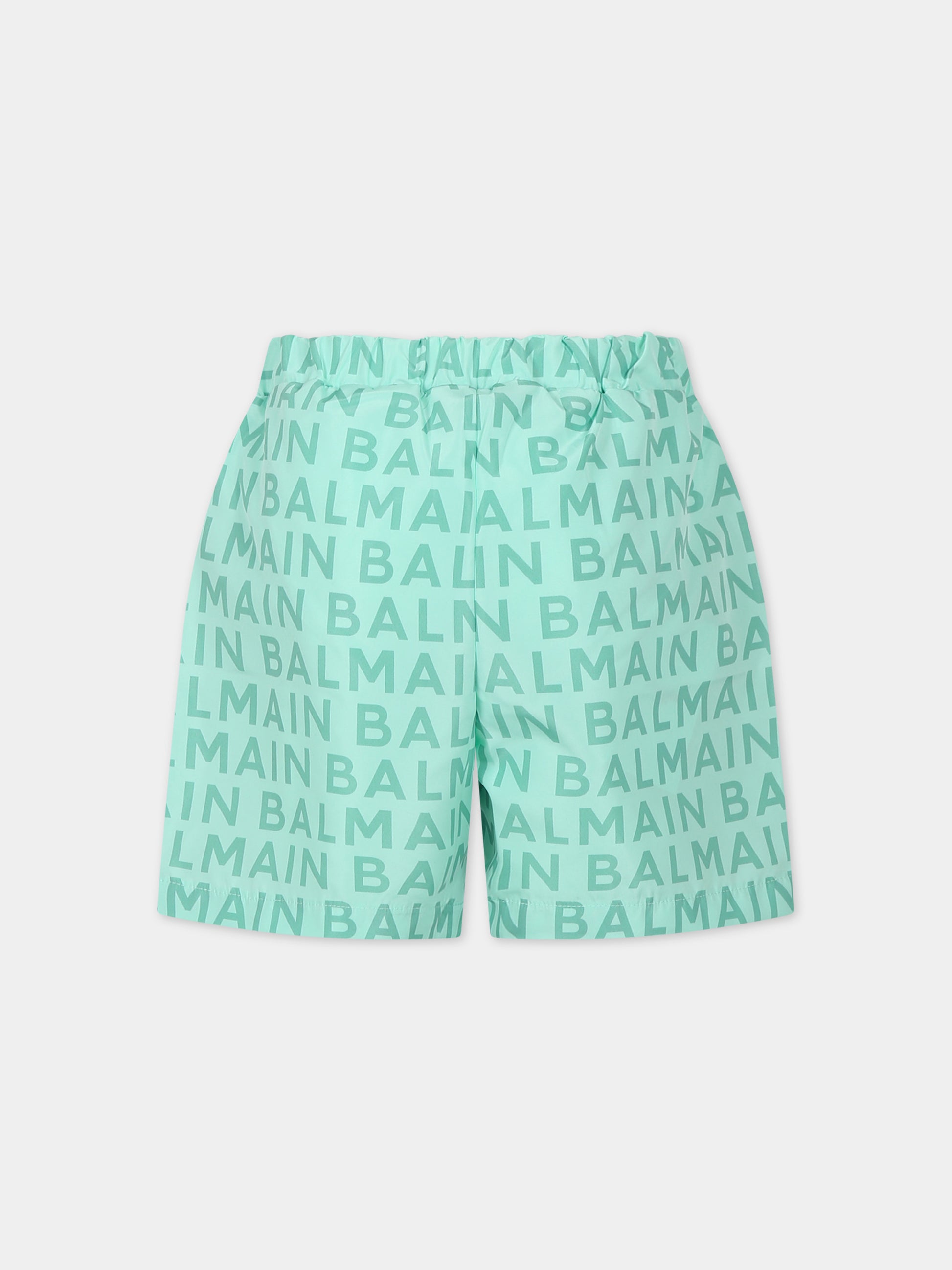 Boxer mare verde bambino con logo,Balmain Kids,BUCP29 Z2179 70A