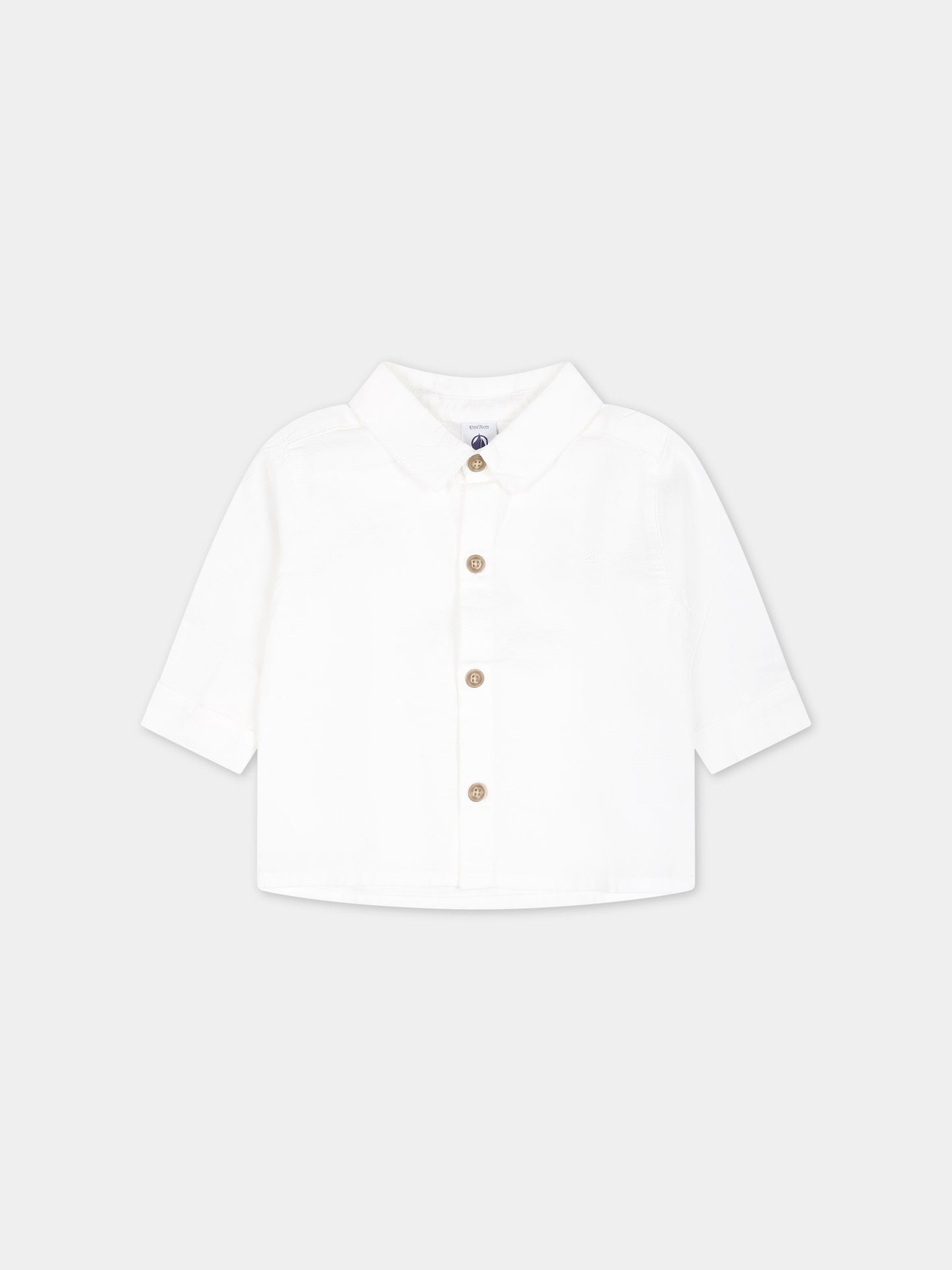 Camicia bianca per neonato con logo,Petit Bateau,A0ACF 01 ECUME