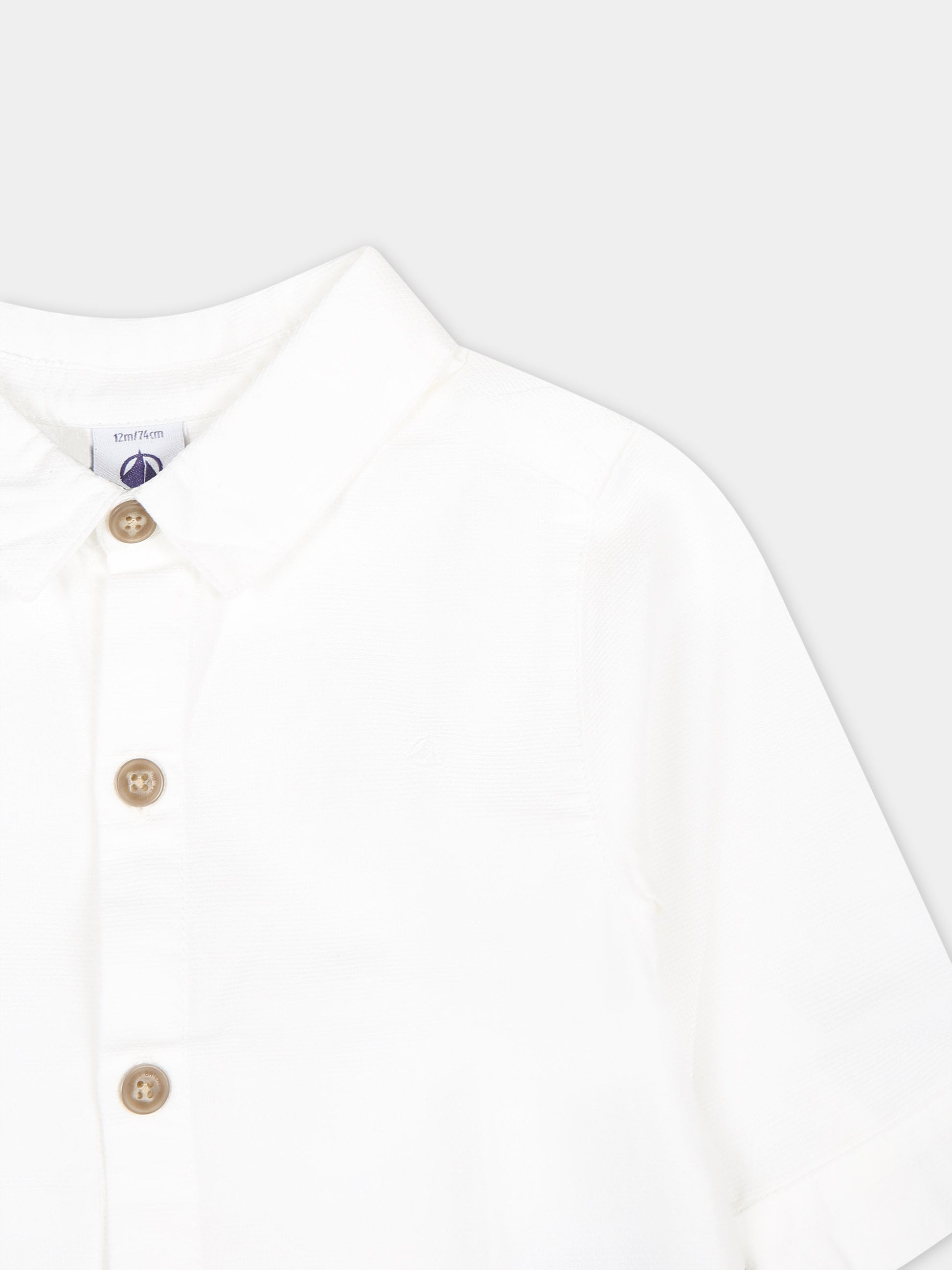 Camicia bianca per neonato con logo,Petit Bateau,A0ACF 01 ECUME