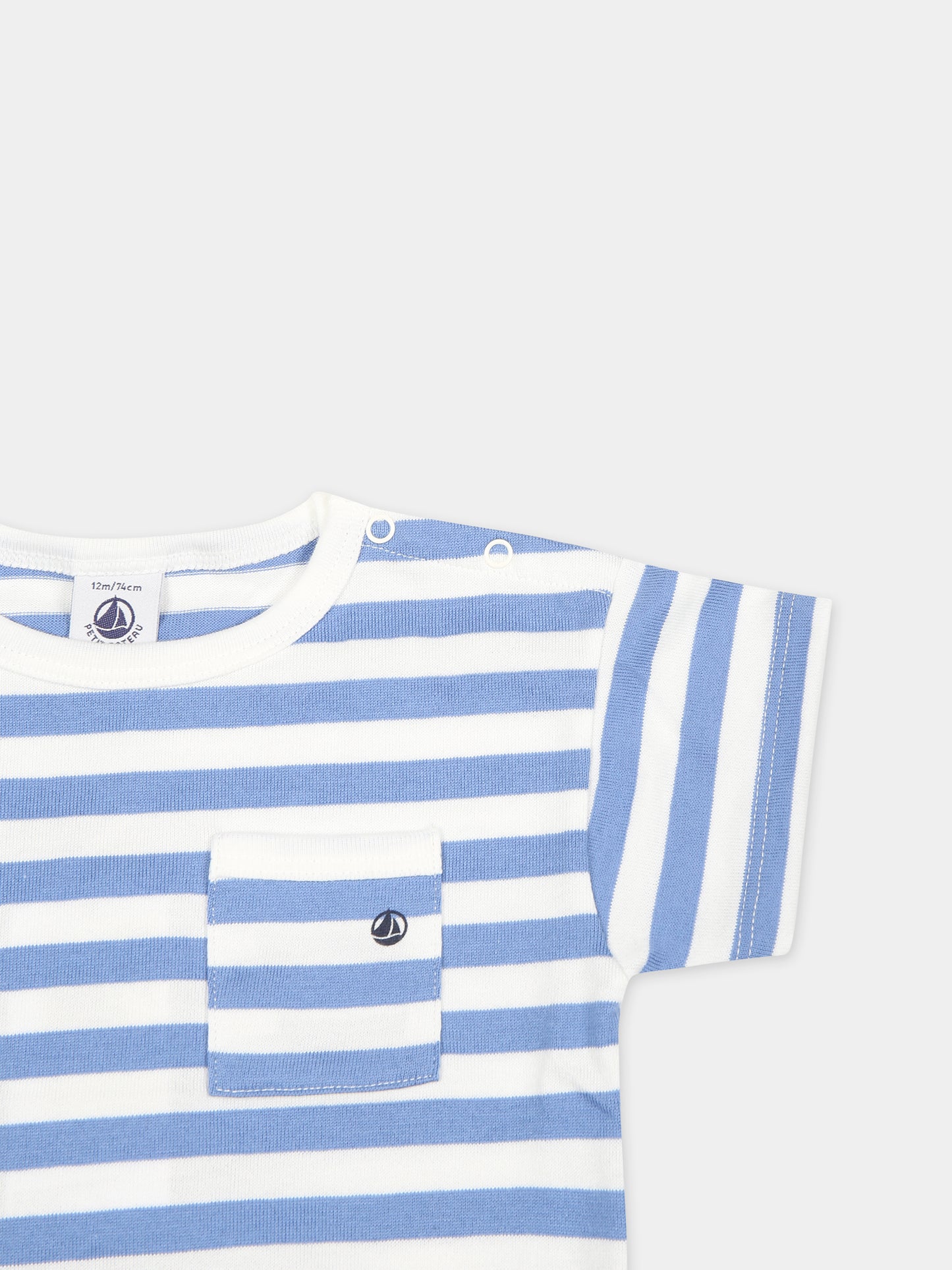 T-shirt azzurra per b neonato con righe,Petit Bateau,A0A12 01 GAULOISE/MARSHMALLOW