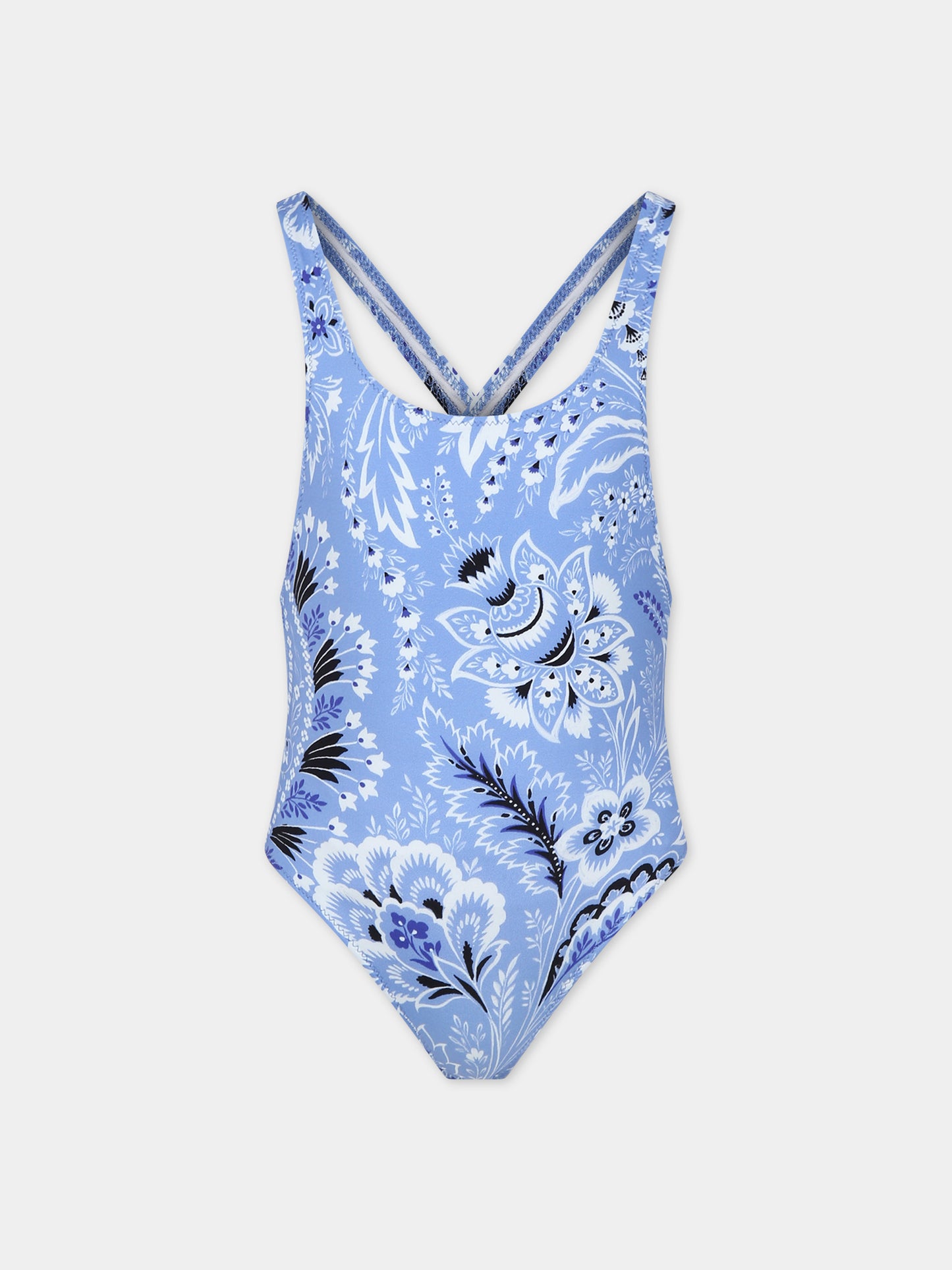 Costume intero celeste per bambina con motivo paisley,Etro,GUCA09 J0399 654AV